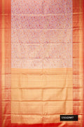 Rose Gold Dual Tone Kanchipuram Tissue Silk Saree with Zari Brocade on the body and Zari Border.  displayed on a mannequin
