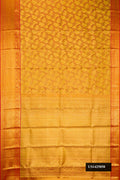 Gold Dual Tone Kanchipuram Tissue Silk Saree with Zari Brocade on the body and Zari Border.  displayed on a mannequin