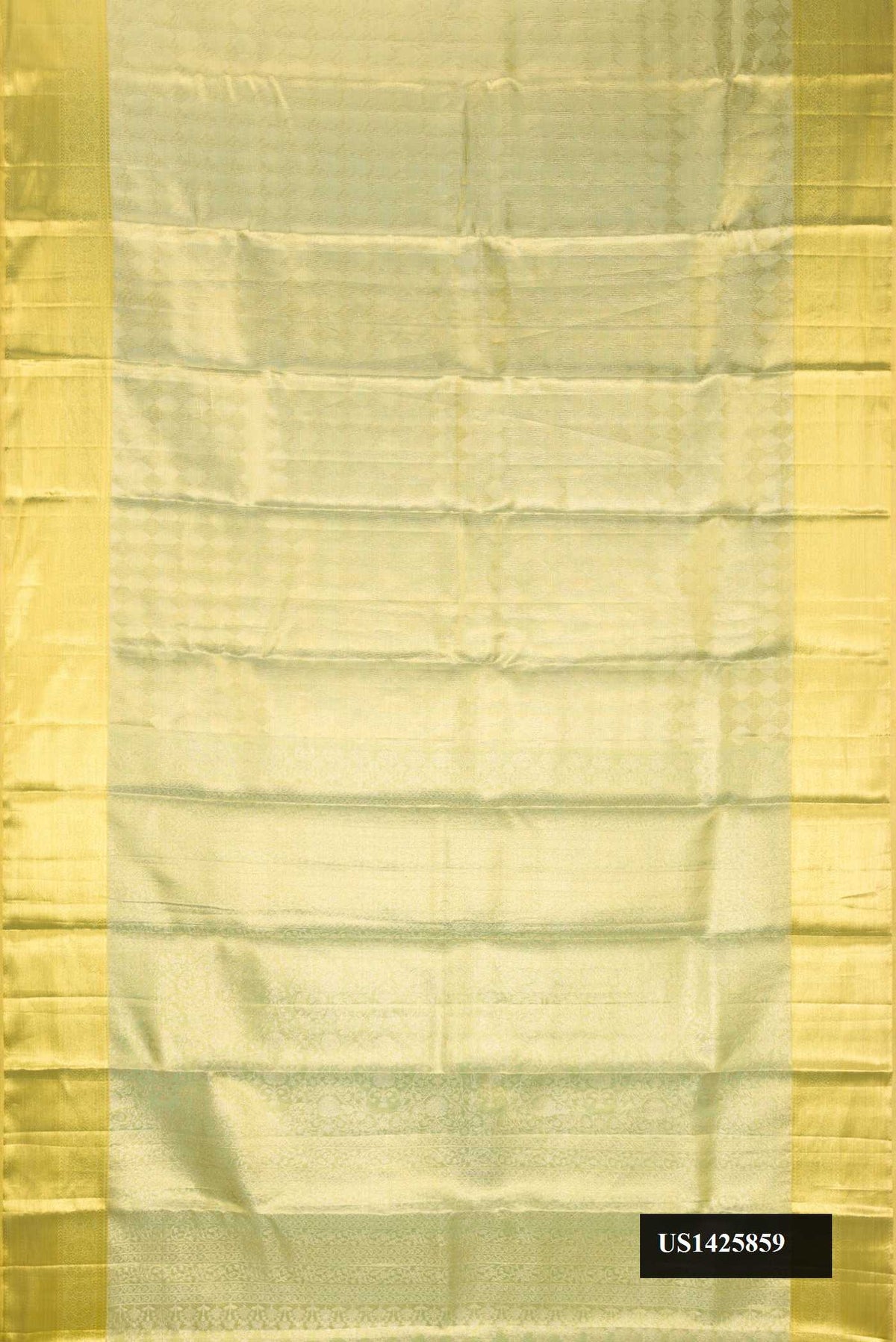 Pista Green Dual Tone Kanchipuram Tissue Silk Saree with Zari Brocade on the body and Zari Border.  displayed on a mannequin