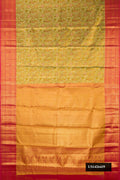 Mehandi Green Dual Tone Kanchipuram Tissue Silk Saree with Zari Brocade on the body and Zari Border.  displayed on a mannequin