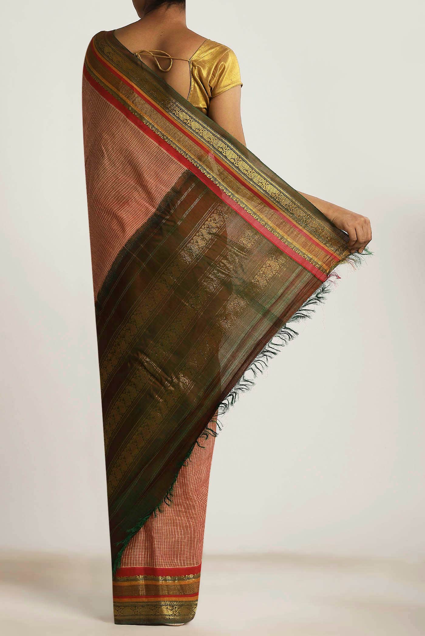 Peach Gadwal cotton Saree