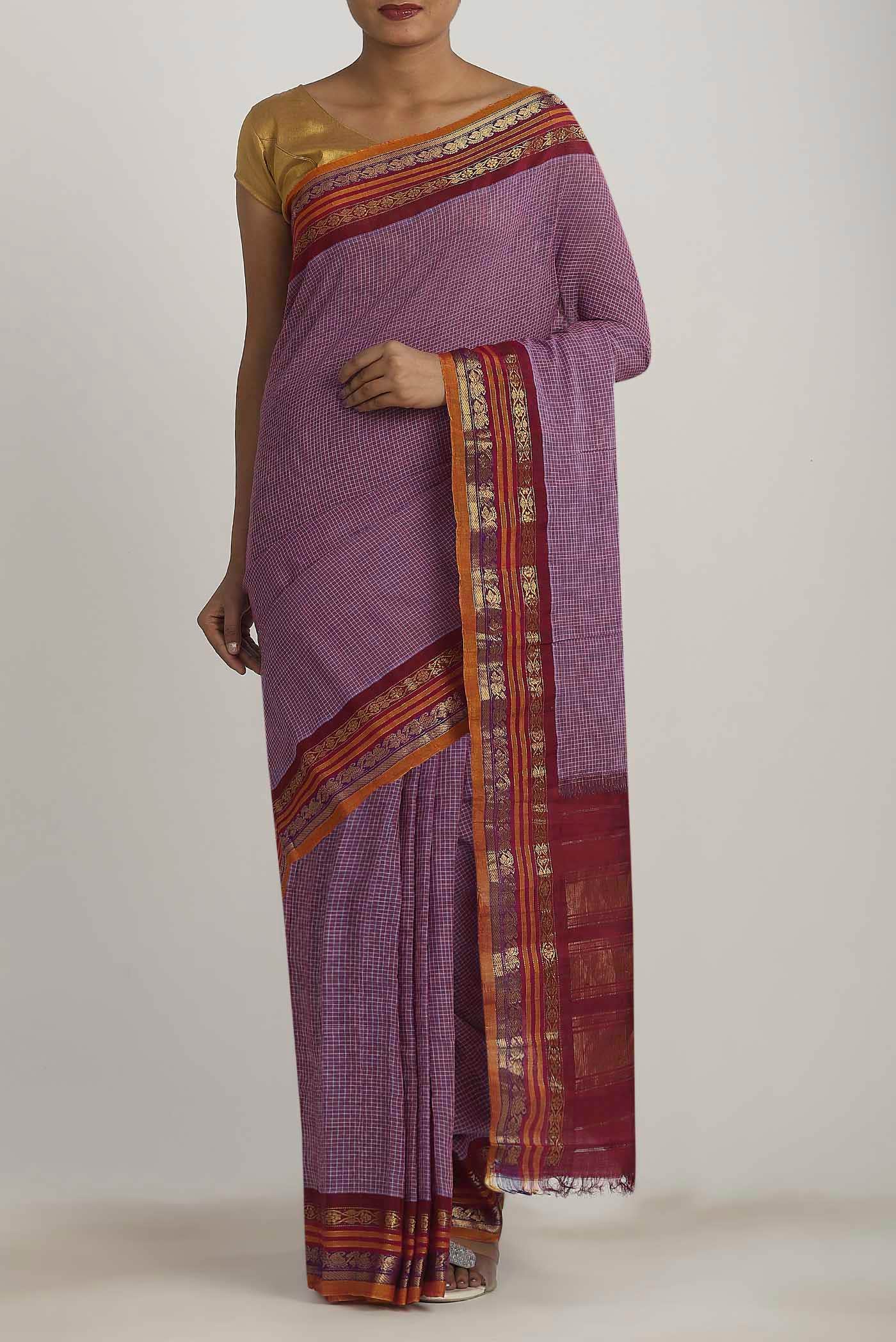 Lavender Gadwal cotton Saree