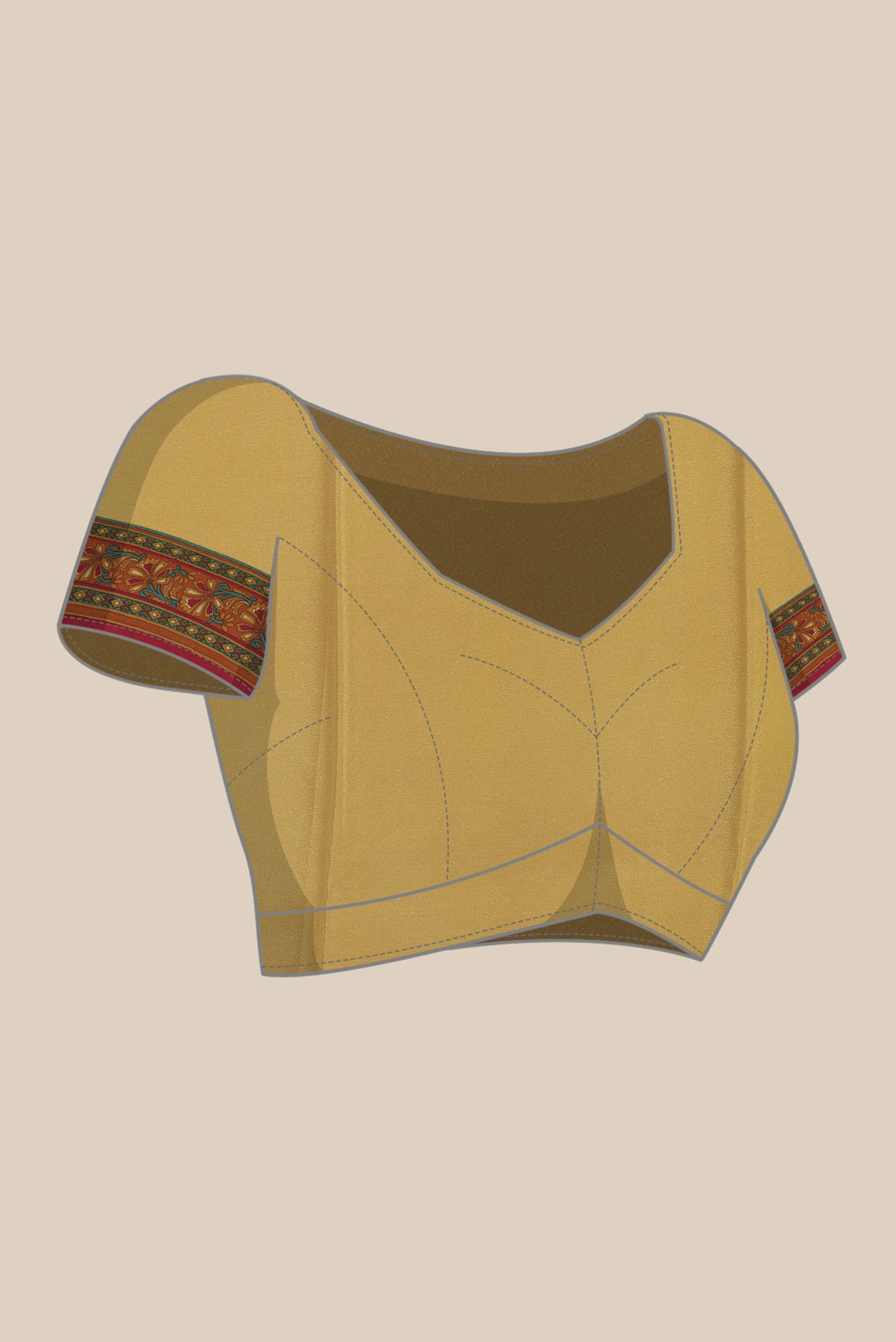 Beige Printed Silk Saree