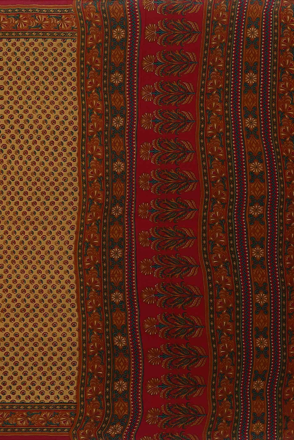 Beige Printed Silk Saree