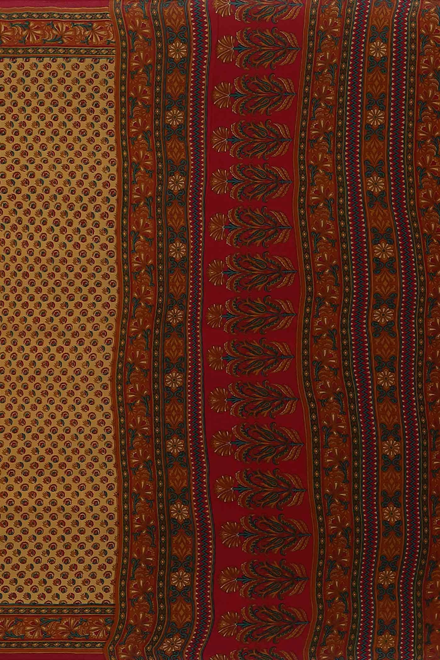 Beige Printed Silk Saree