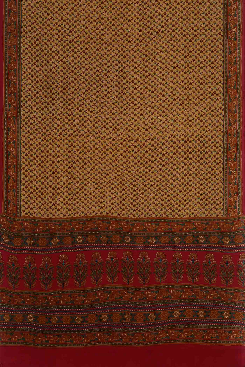 Beige Printed Silk Saree