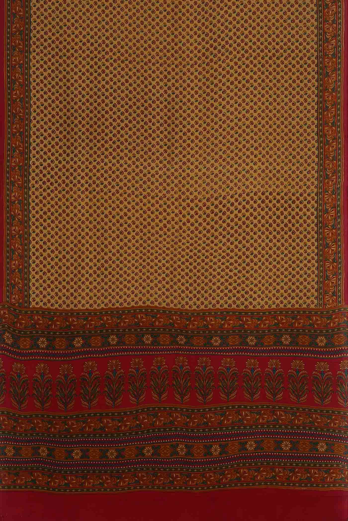 Beige Printed Silk Saree