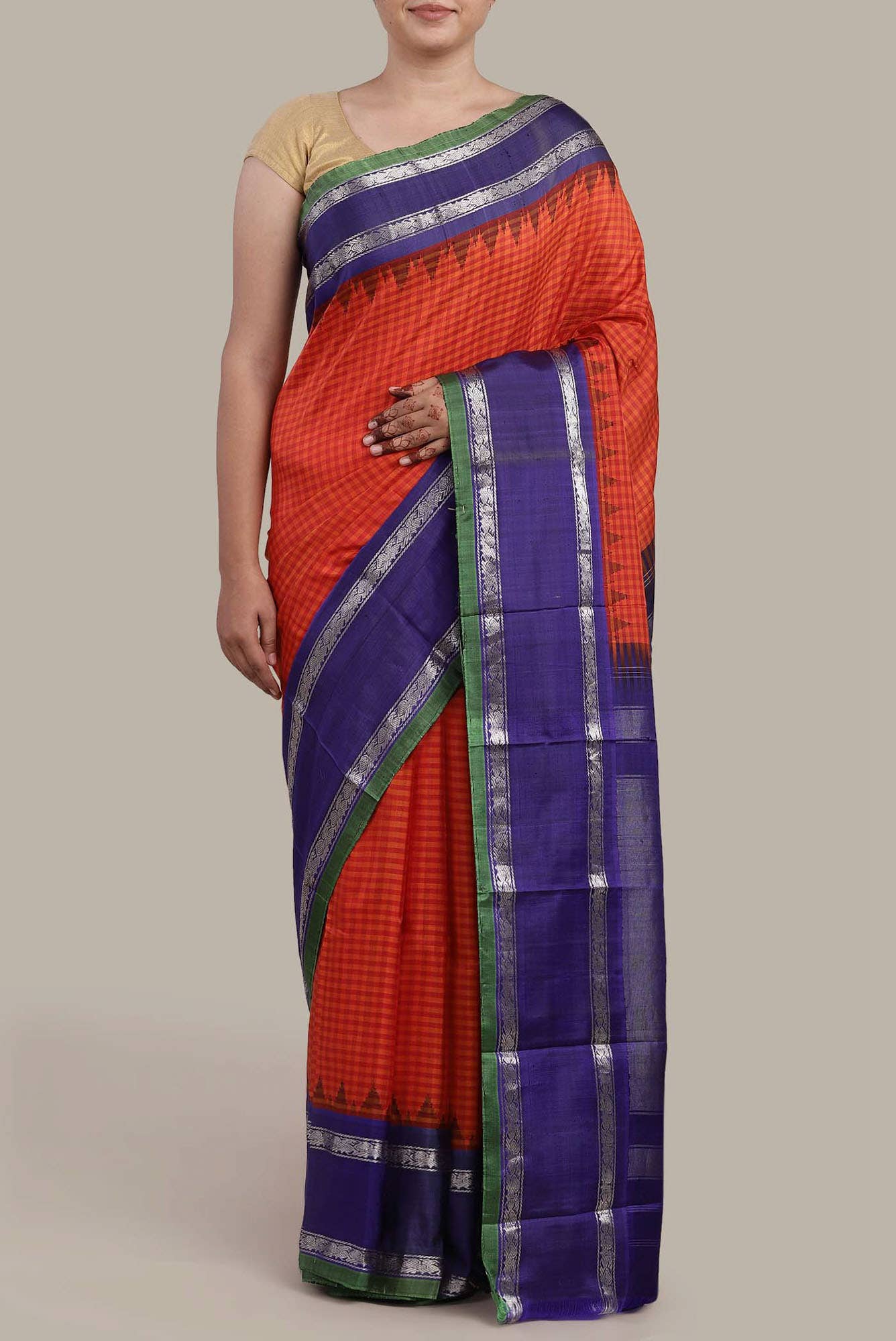 Orange Gadwal Silk Saree
