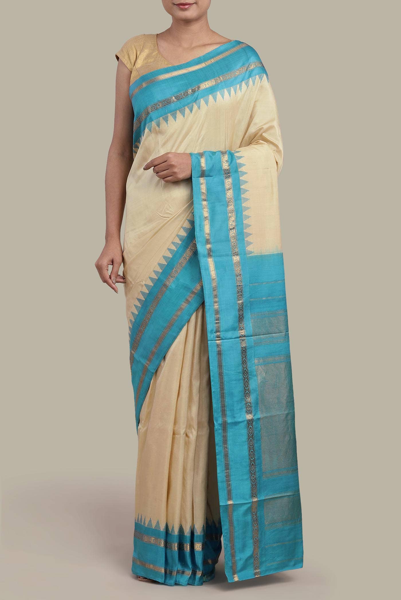 Cream Gadwal Silk Cotton Saree