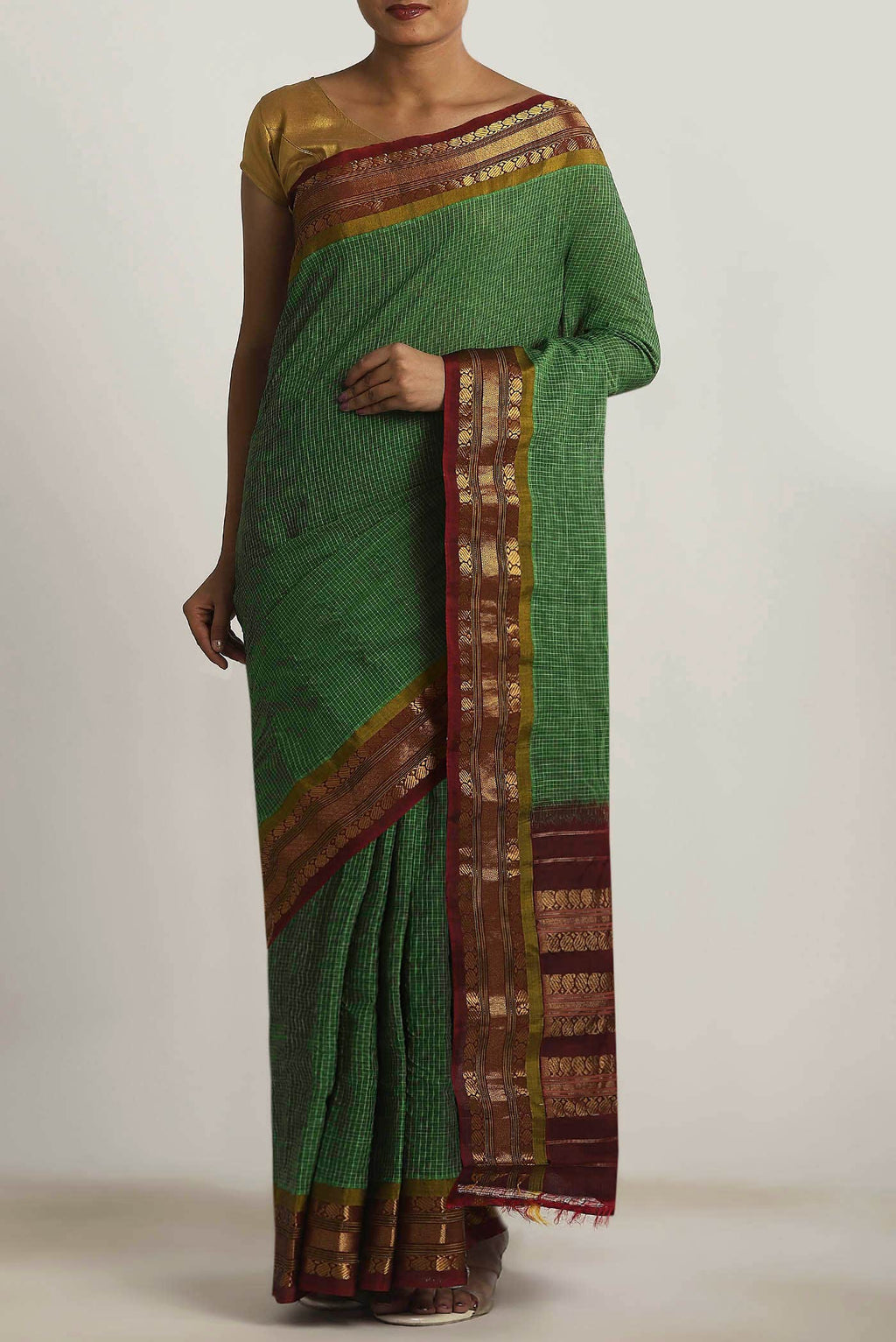 Green Gadwal cotton Saree