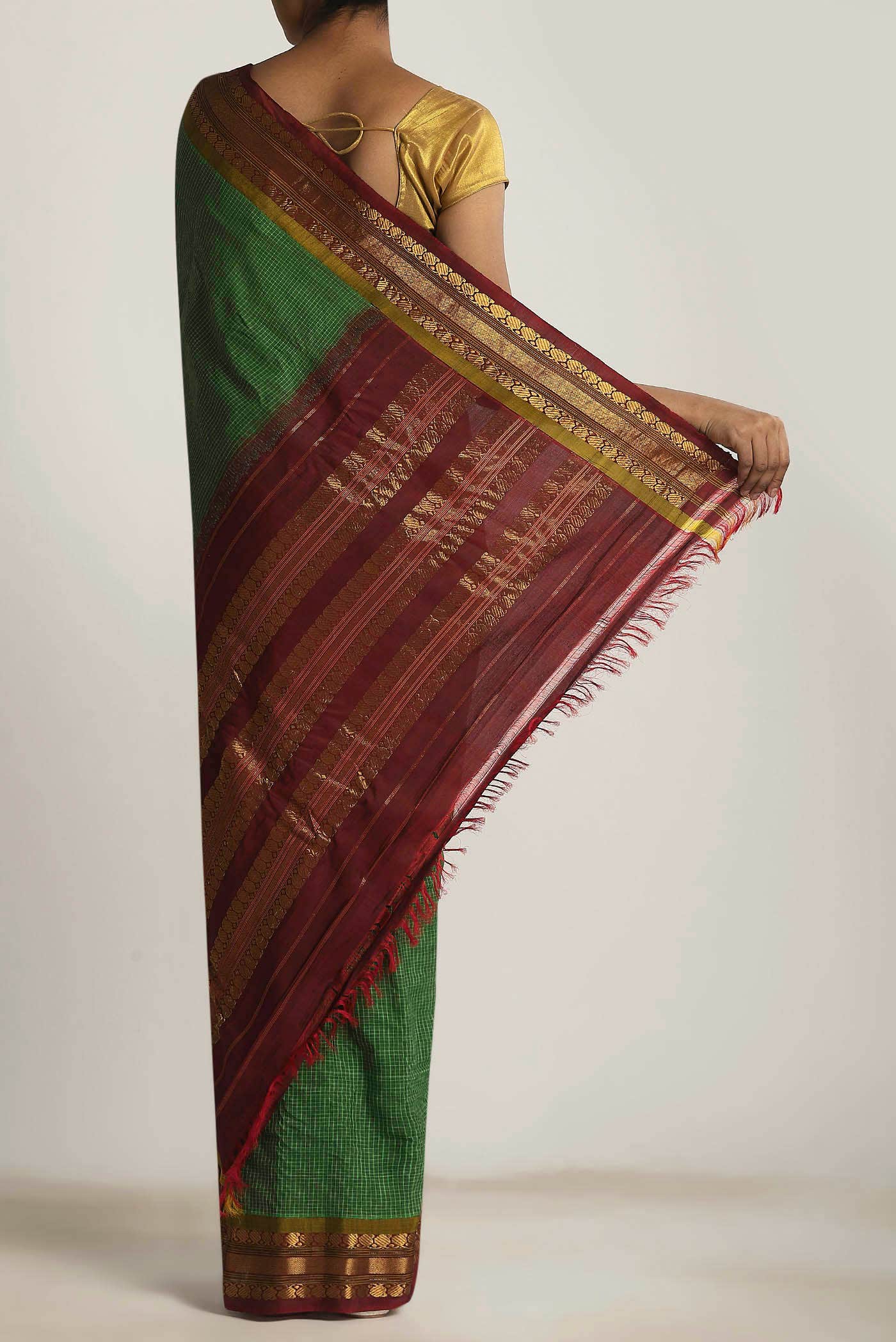 Green Gadwal cotton Saree