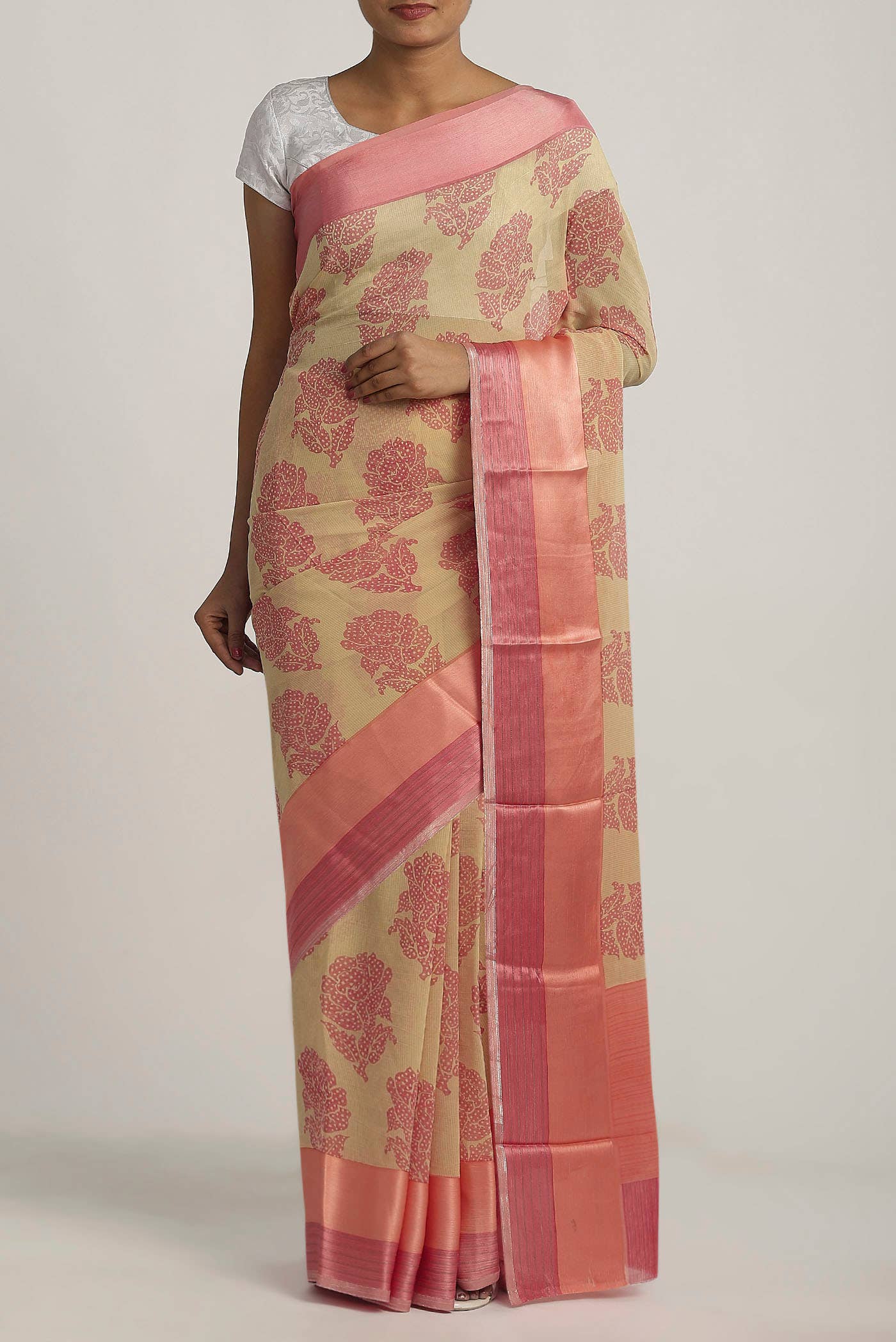 Beige Mysore Chiffon Saree