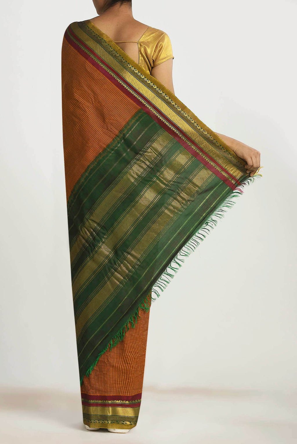 Rust Gadwal cotton Saree