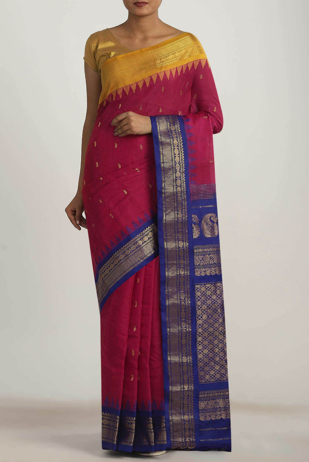 Dark Pink Gadwal Silk Cotton Saree