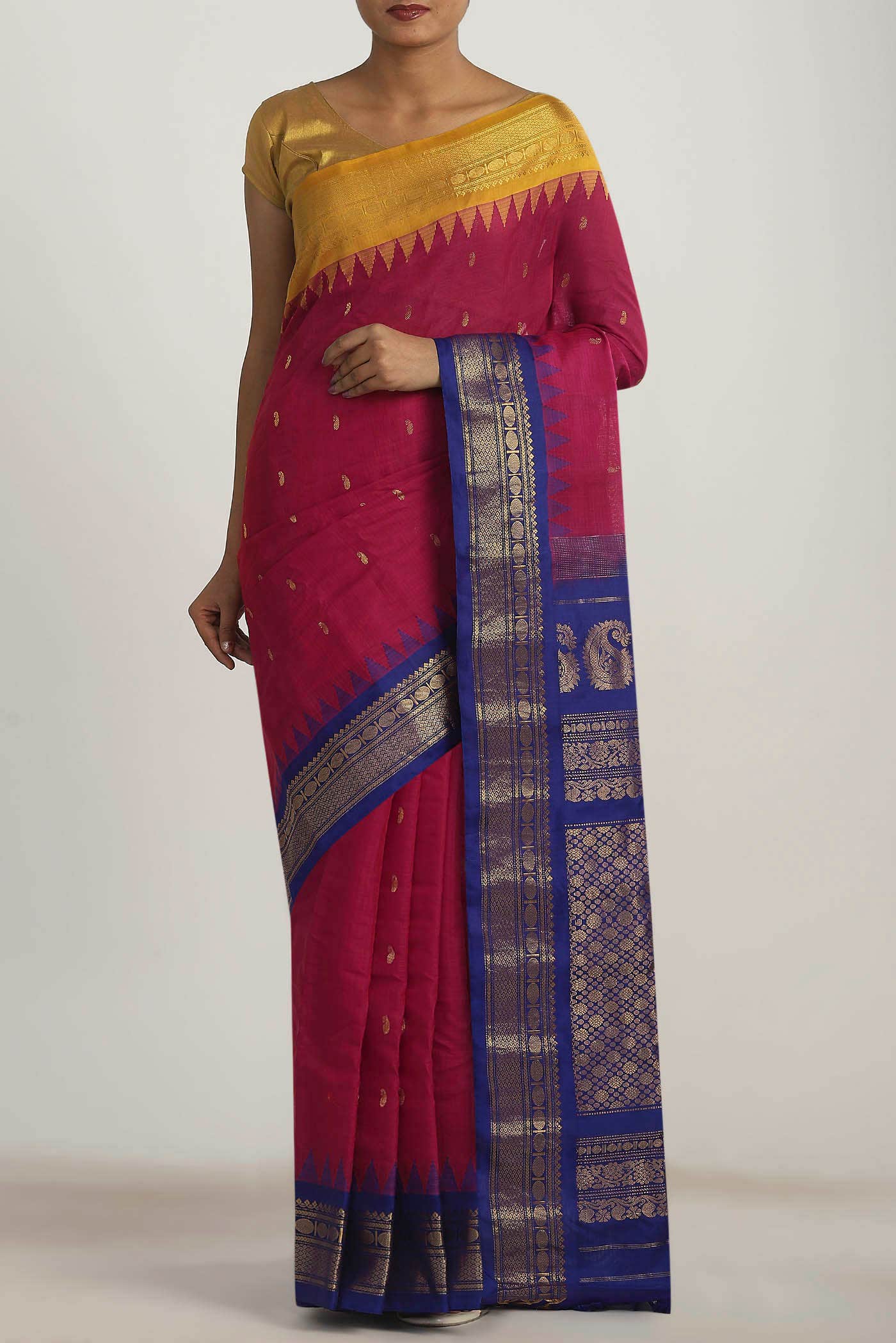 Dark Pink Gadwal Silk Cotton Saree