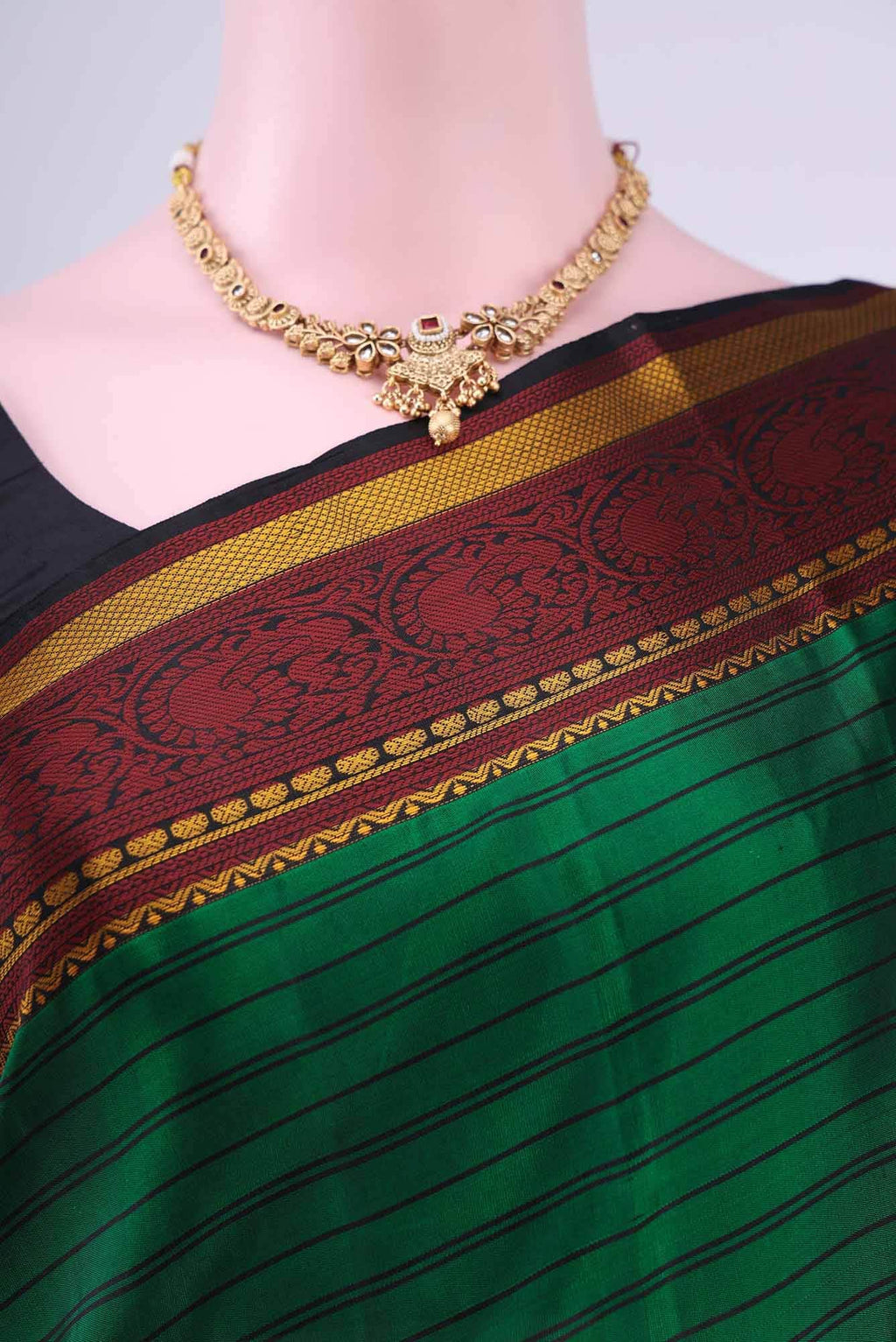 Bottle Green Kanchipuram Saree
