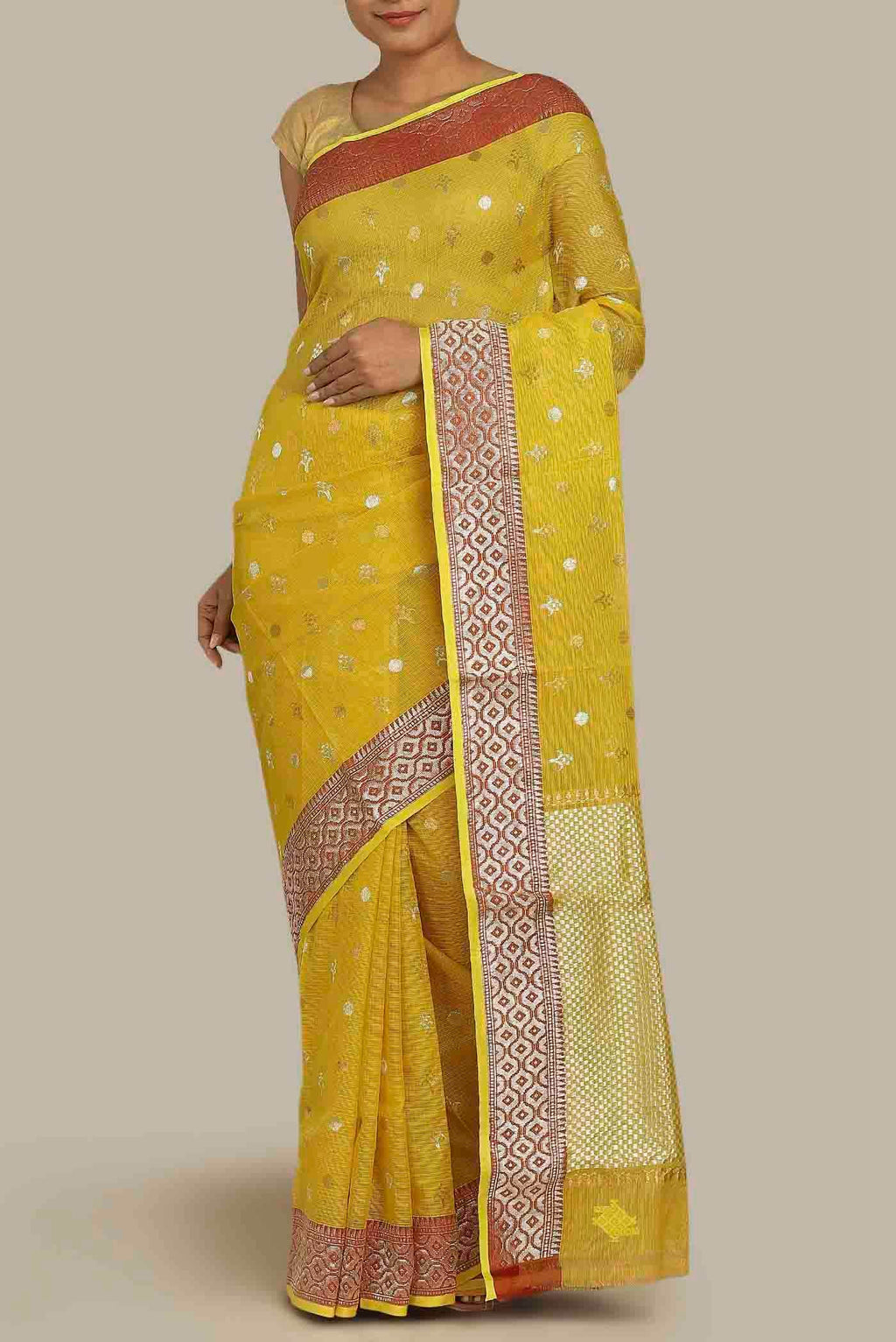 Yellow Kota Silk Saree
