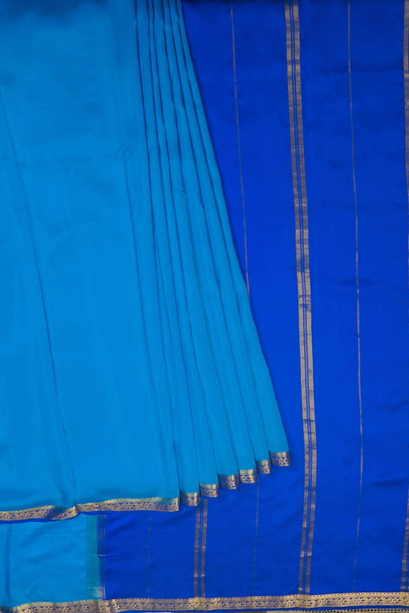 Pure Silk Pure Zari Blue Mysore Crepe Saree