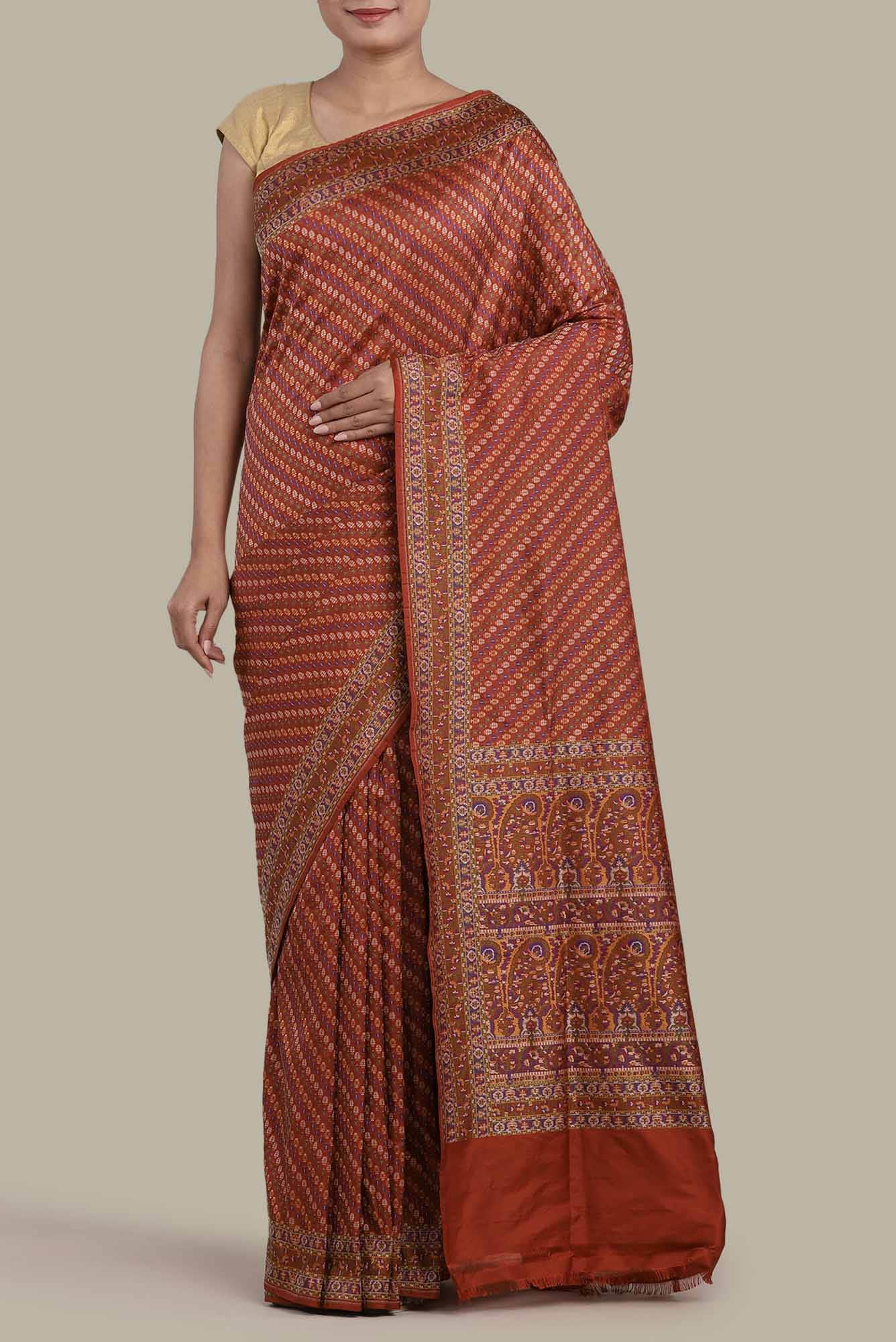Orange Banarasi Tanchoi Silk Saree