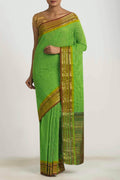 Parrot Green Gadwal cotton Saree