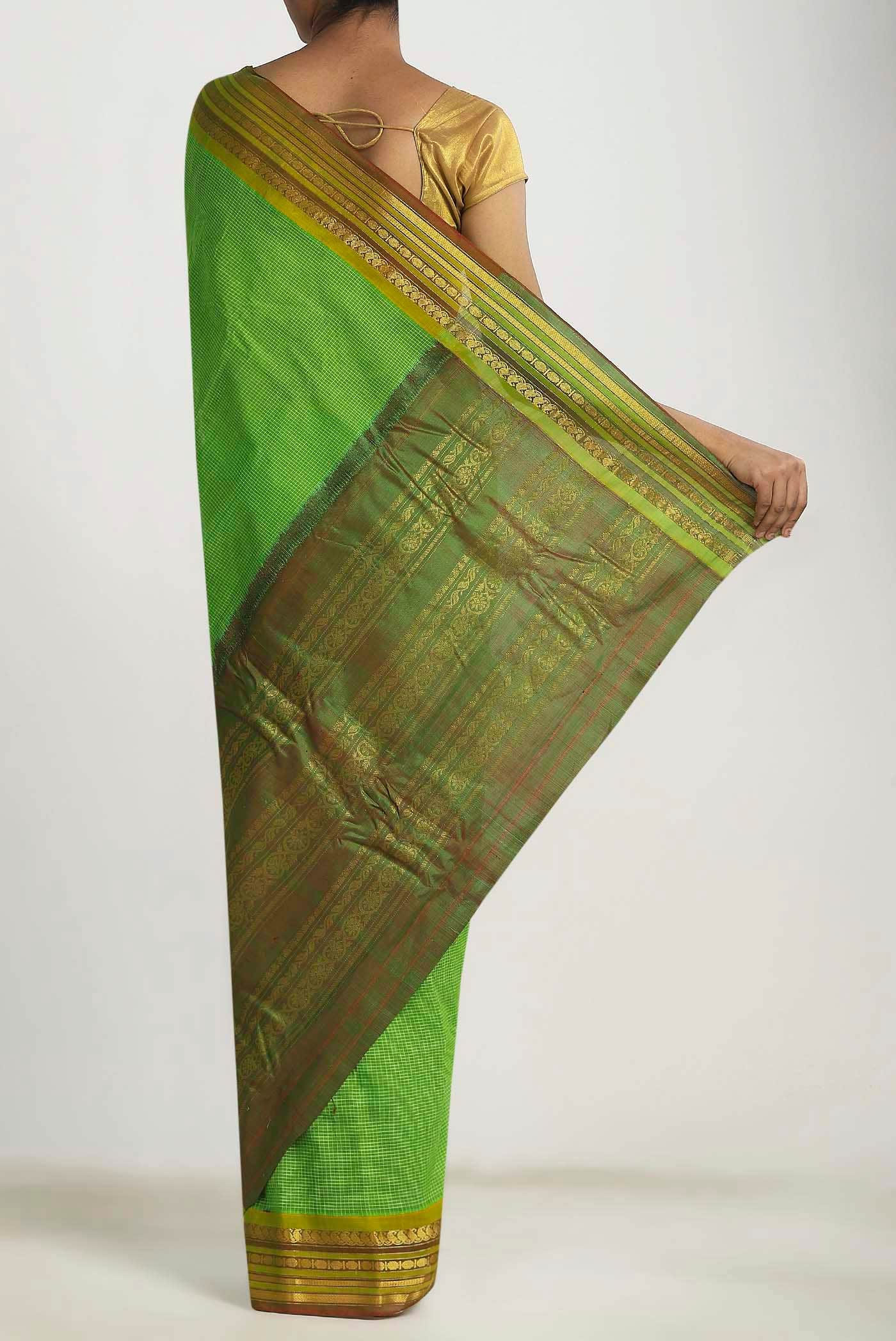 Parrot Green Gadwal cotton Saree