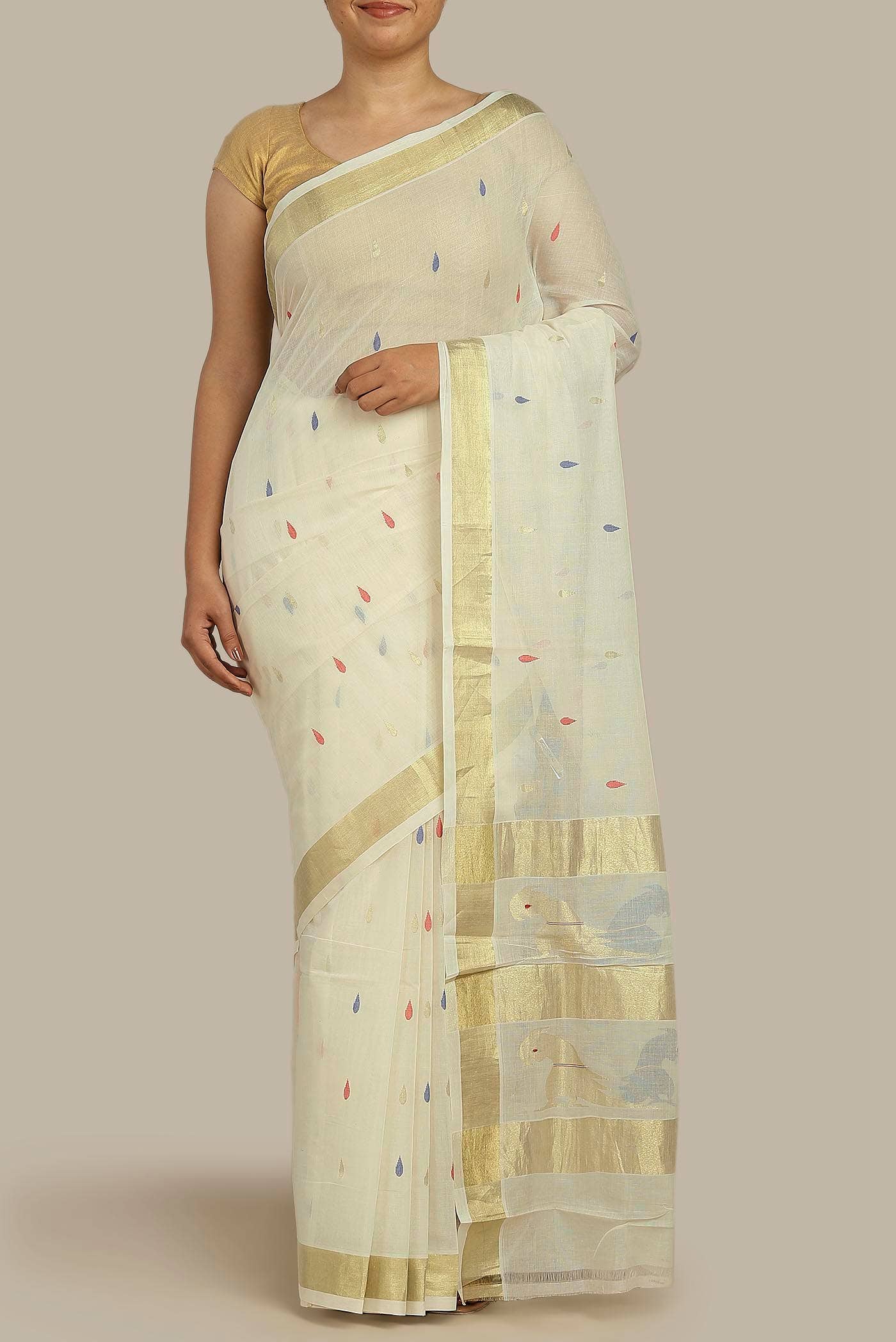 Cream Venkatagiri Cotton Saree