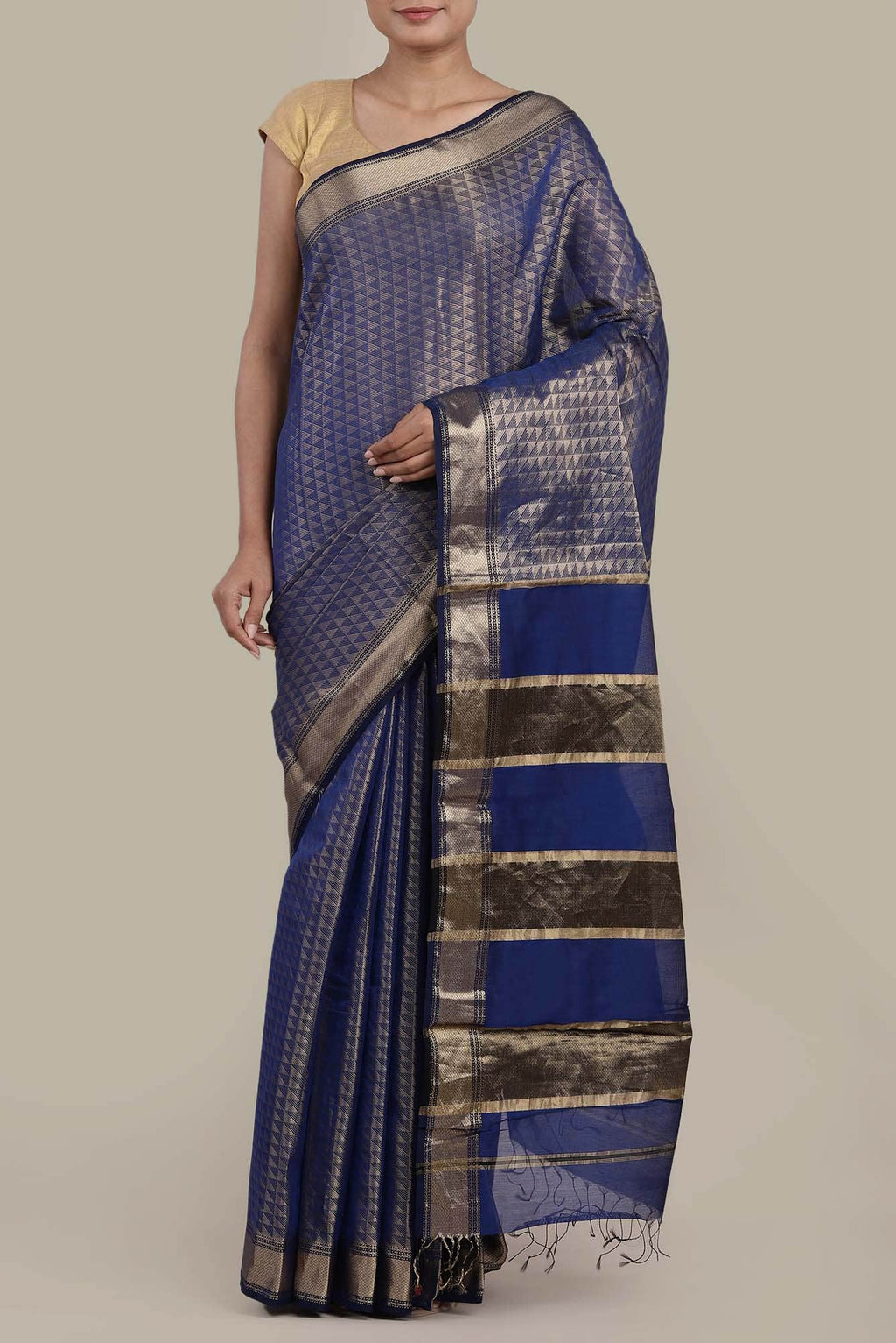 Blue Maheshwari Silk Cotton Saree