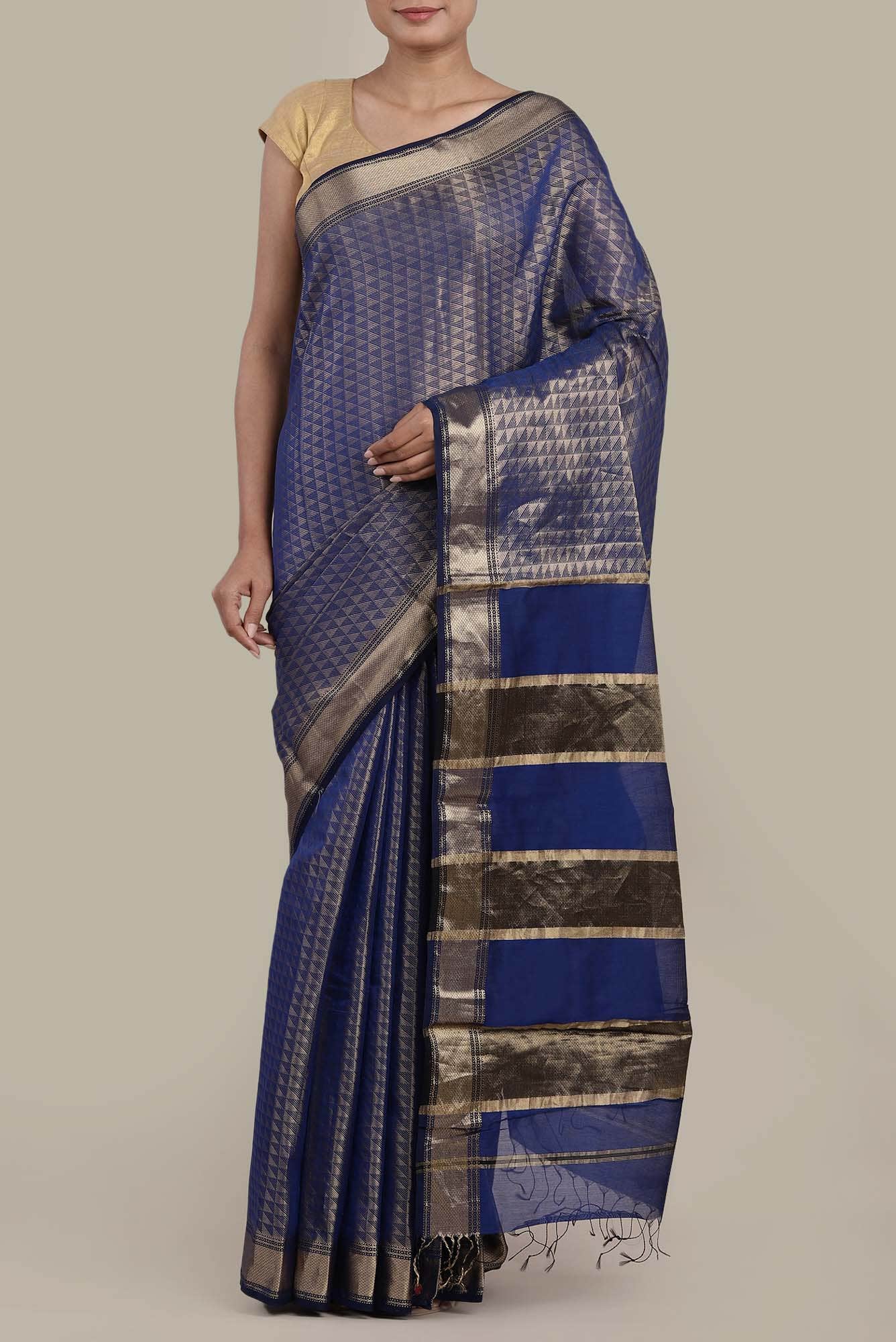 Blue Maheshwari Silk Cotton Saree