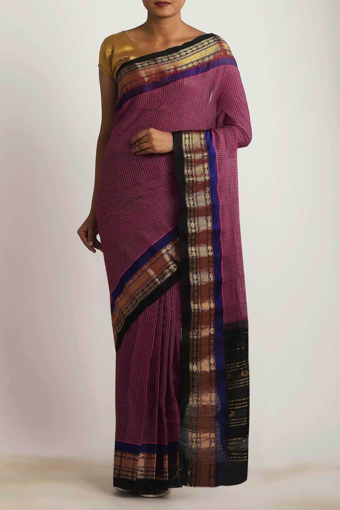 Dark Pink Gadwal cotton Saree