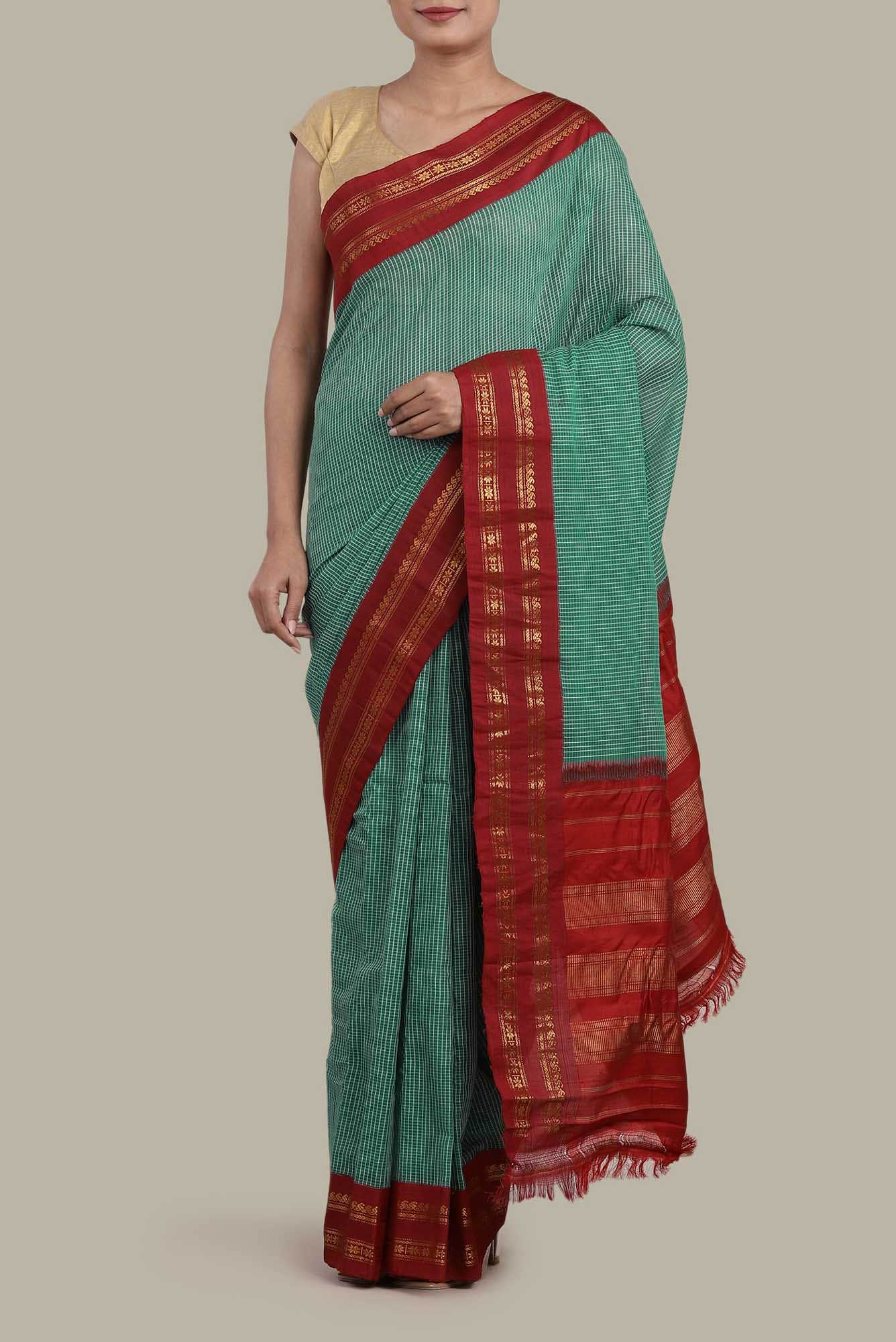 Green Gadwal Silk Cotton Saree