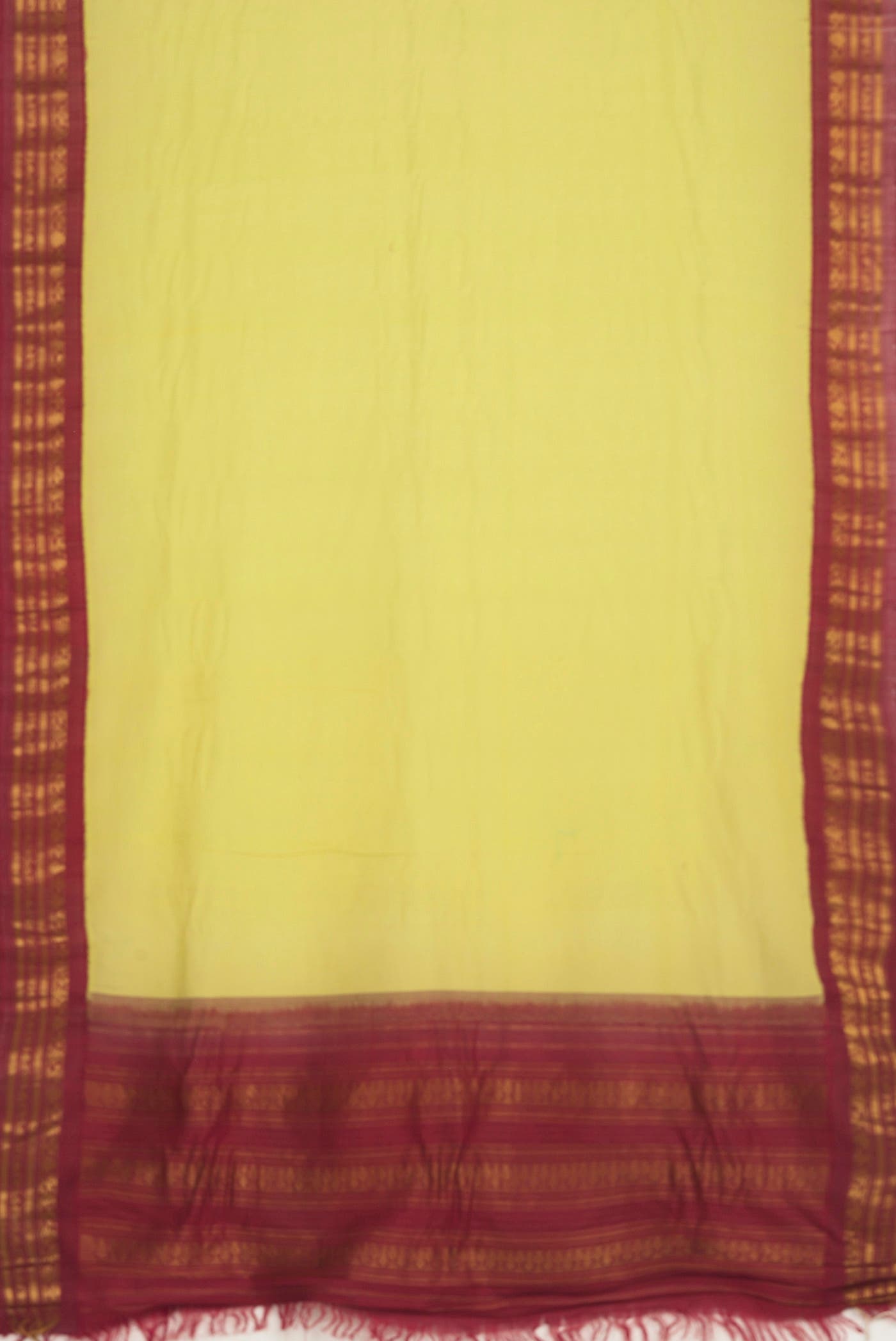 Lemon Yellow Gadwal cotton Saree