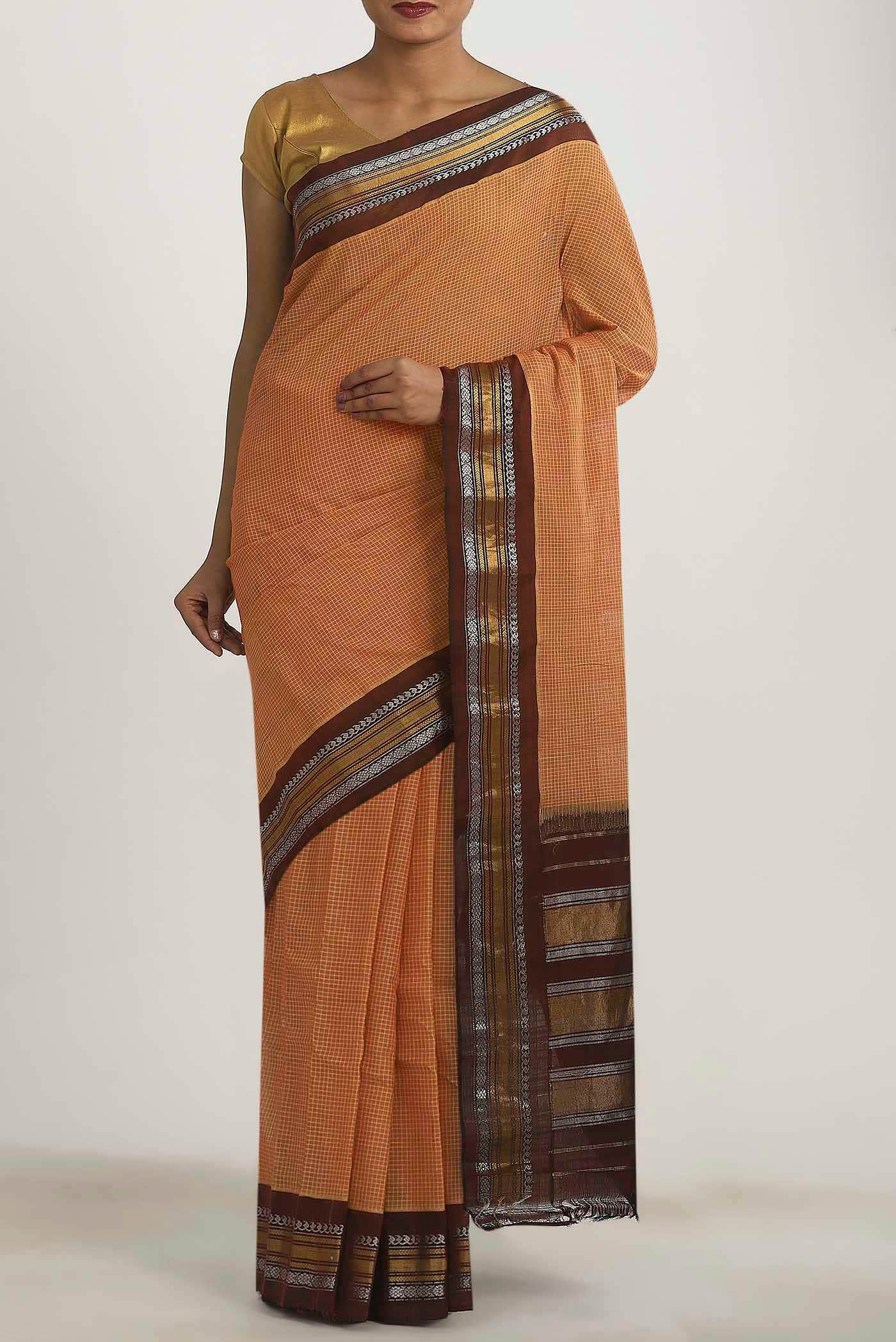 Orange Gadwal cotton Saree