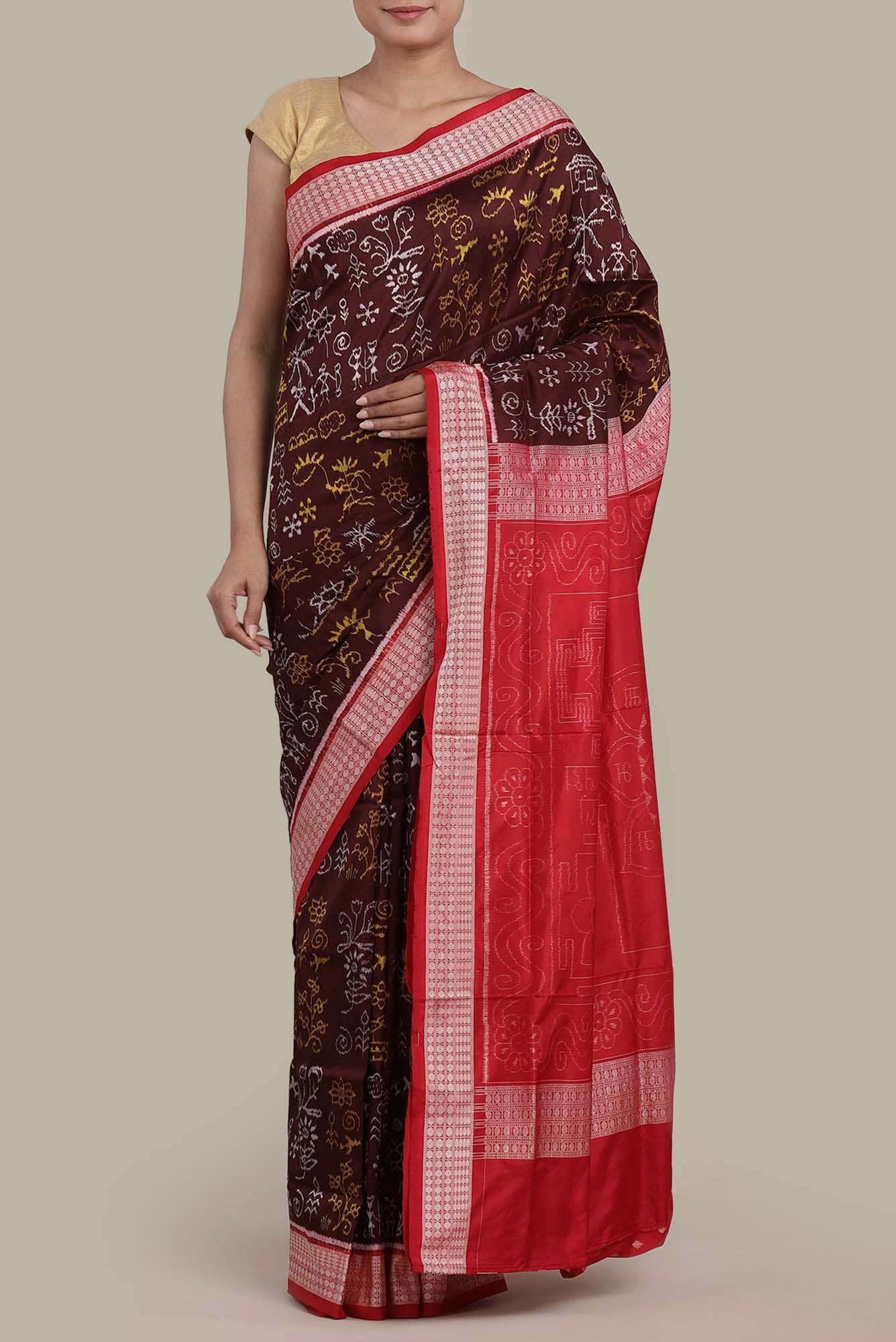 Maroon Orissa Silk Saree