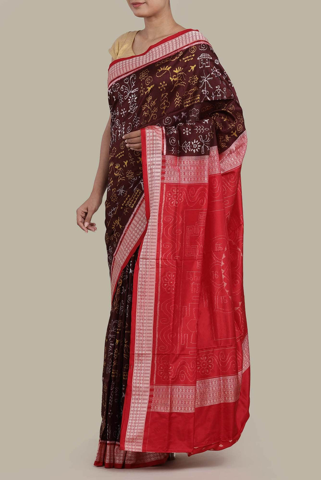 Maroon Orissa Silk Saree