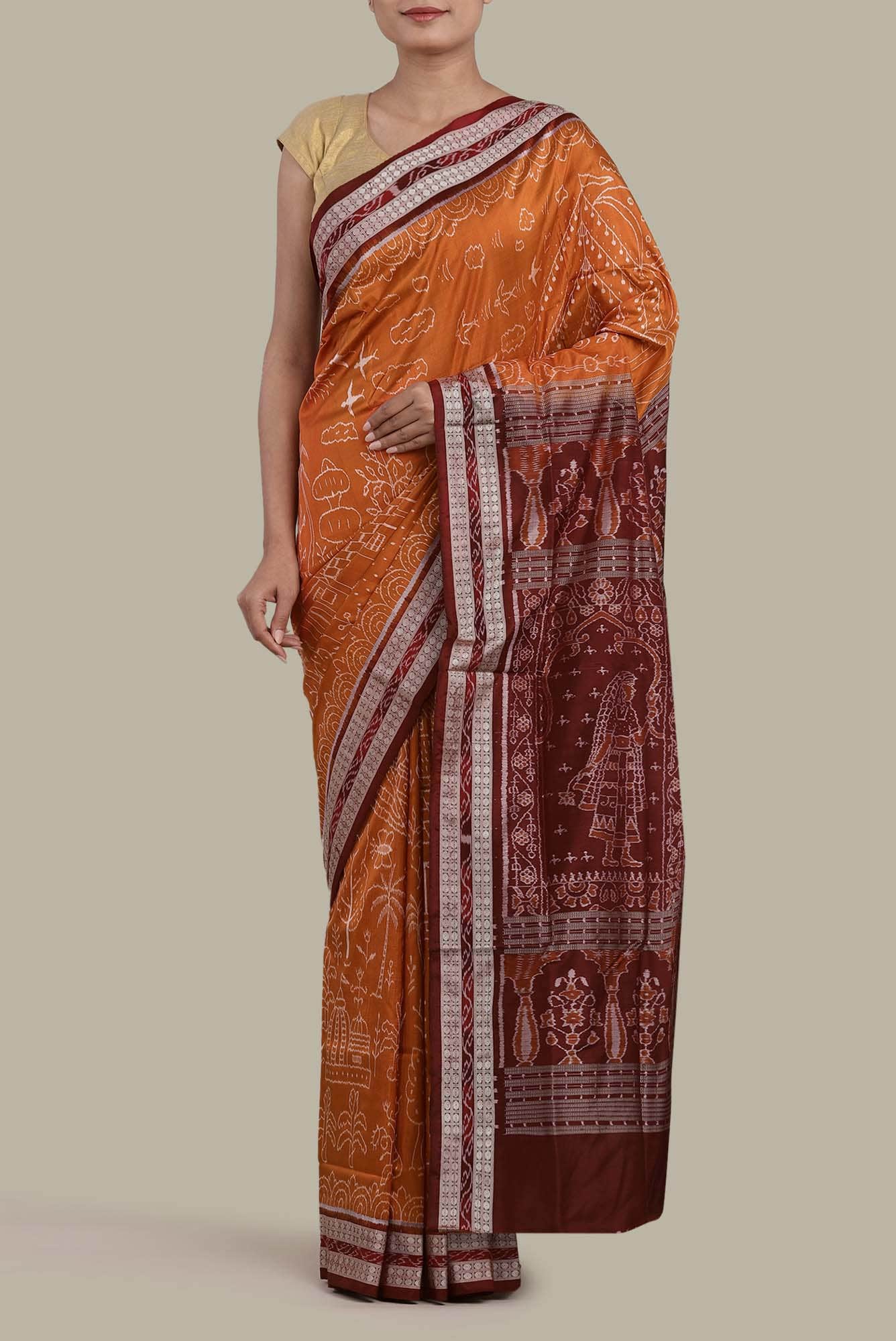 Orange Orissa Silk Saree