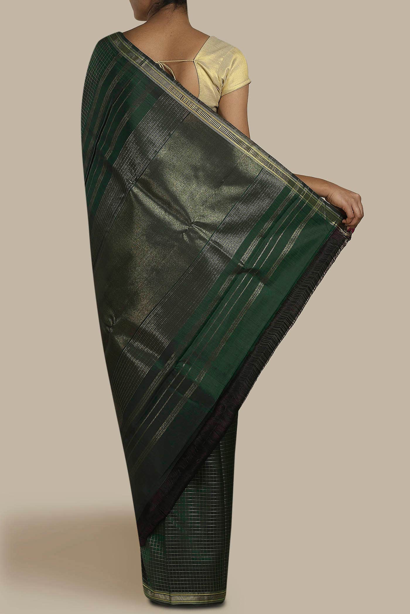 Pure Silk Pure Zari Bottle Green Kanchipuram Saree
