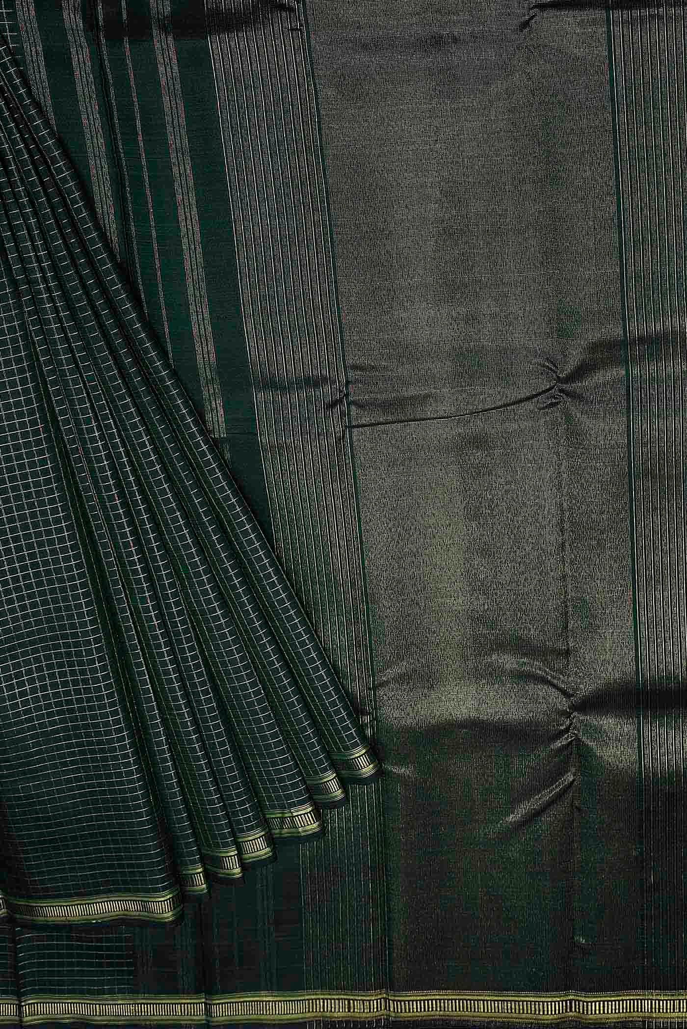 Pure Silk Pure Zari Bottle Green Kanchipuram Saree