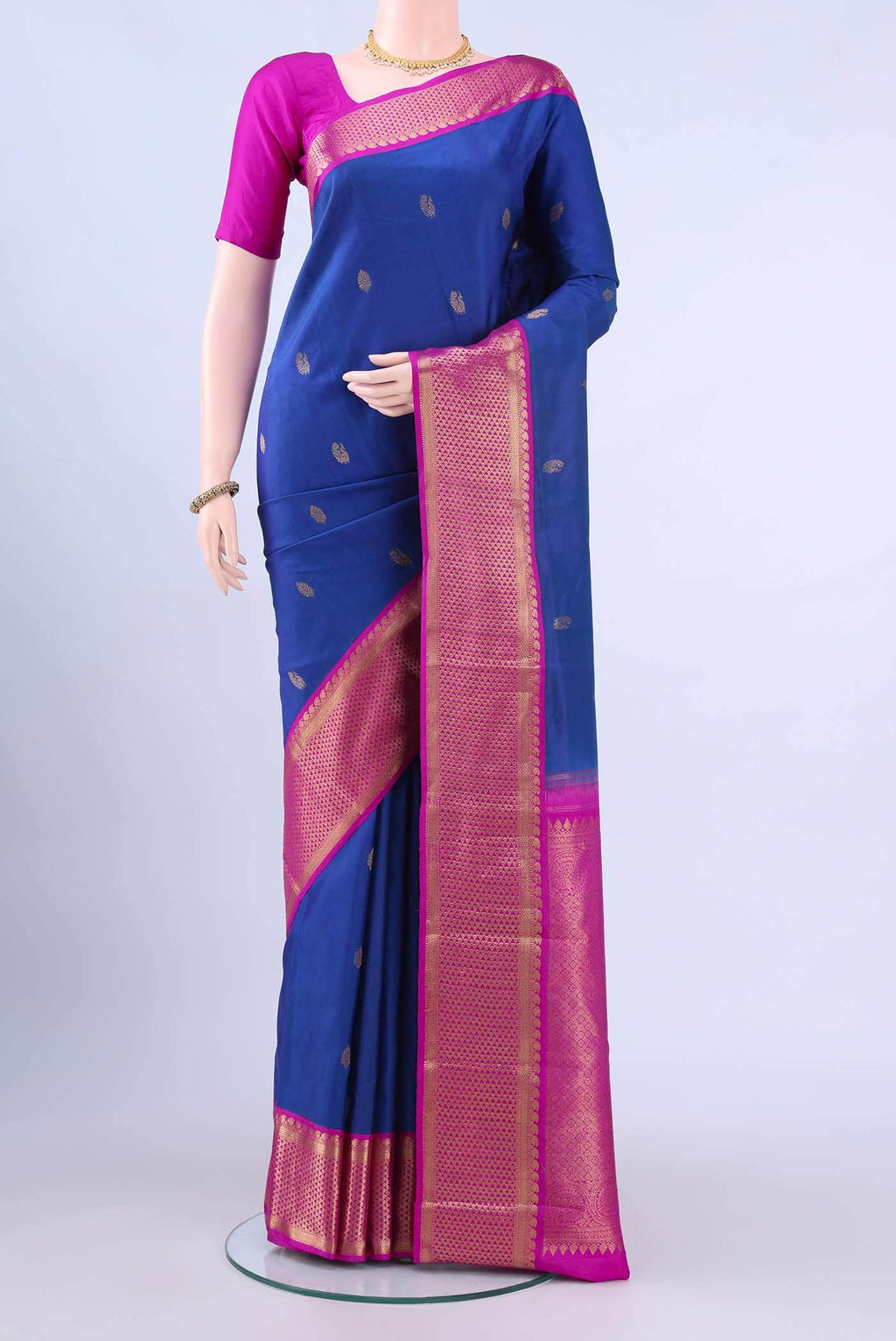 Pure Silk Pure Zari Royal Blue Kanchipuram Saree