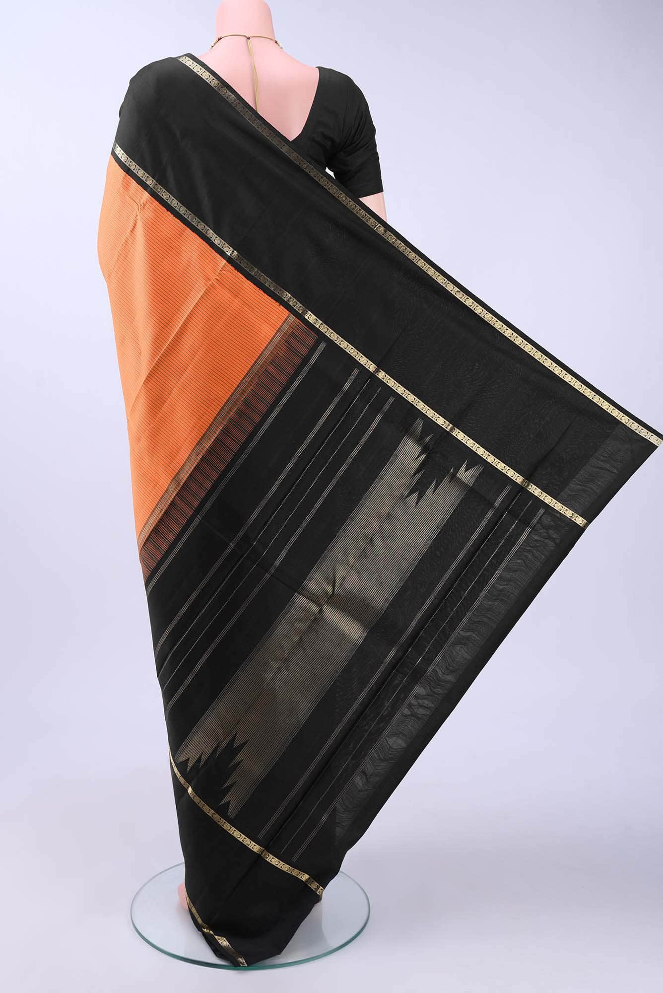 Pure Silk Pure Zari Orange Kanchipuram Saree