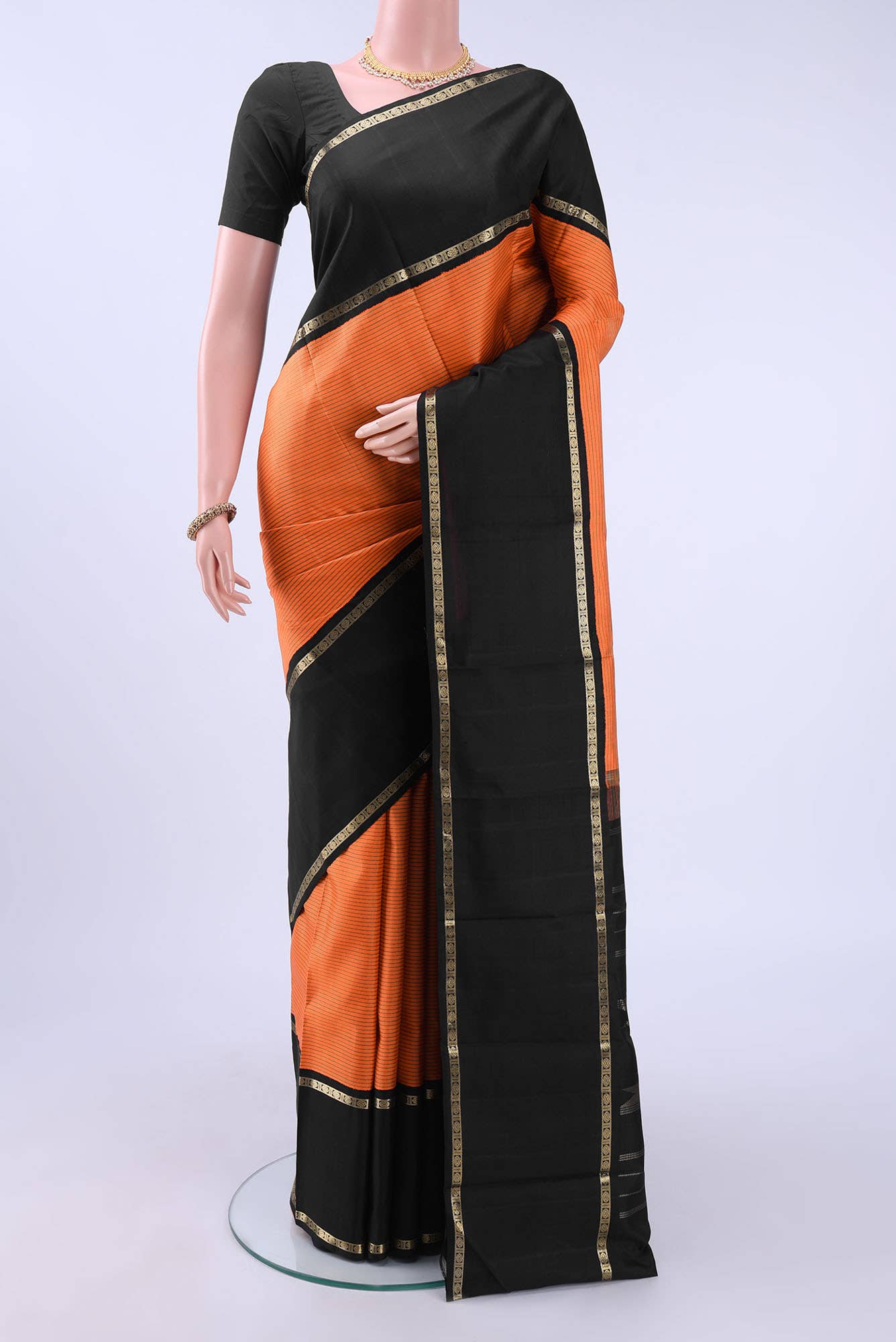 Pure Silk Pure Zari Orange Kanchipuram Saree