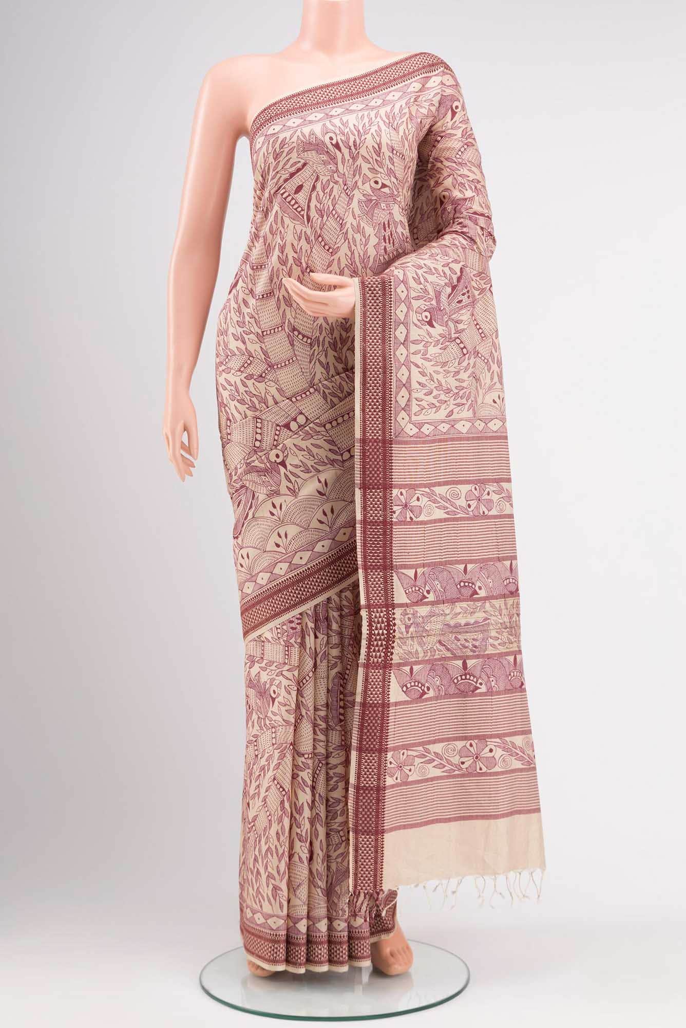 Beige Tussar Silk Saree