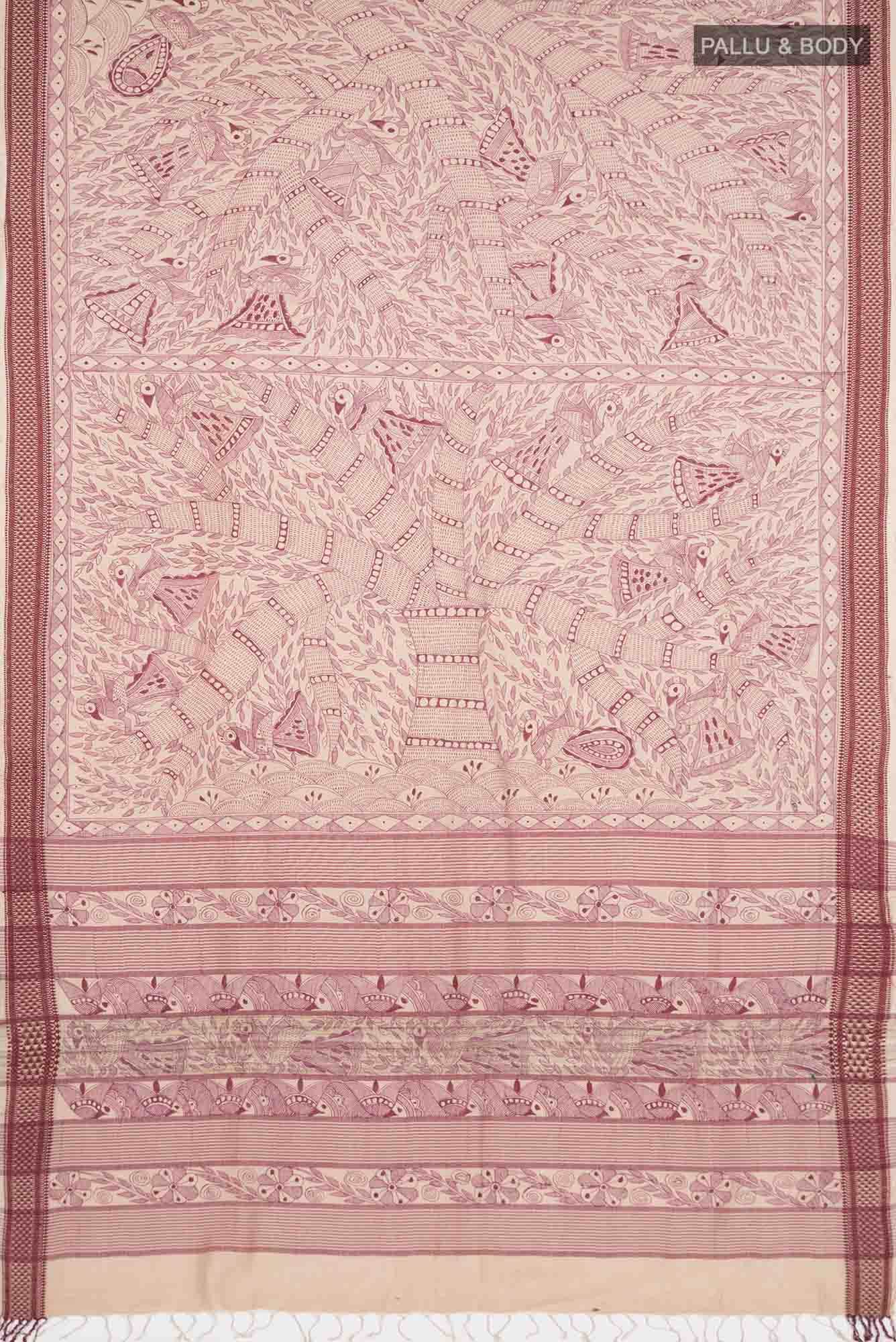 Beige Tussar Silk Saree