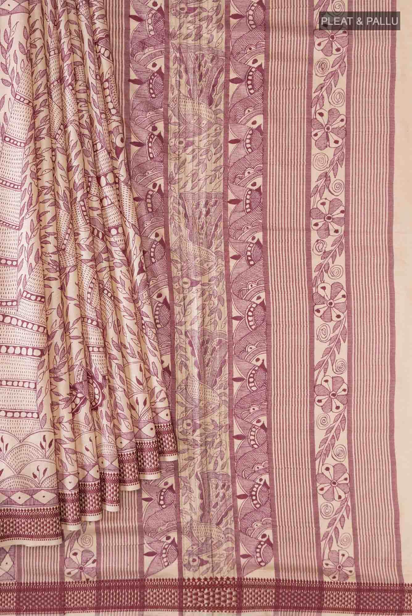 Beige Tussar Silk Saree