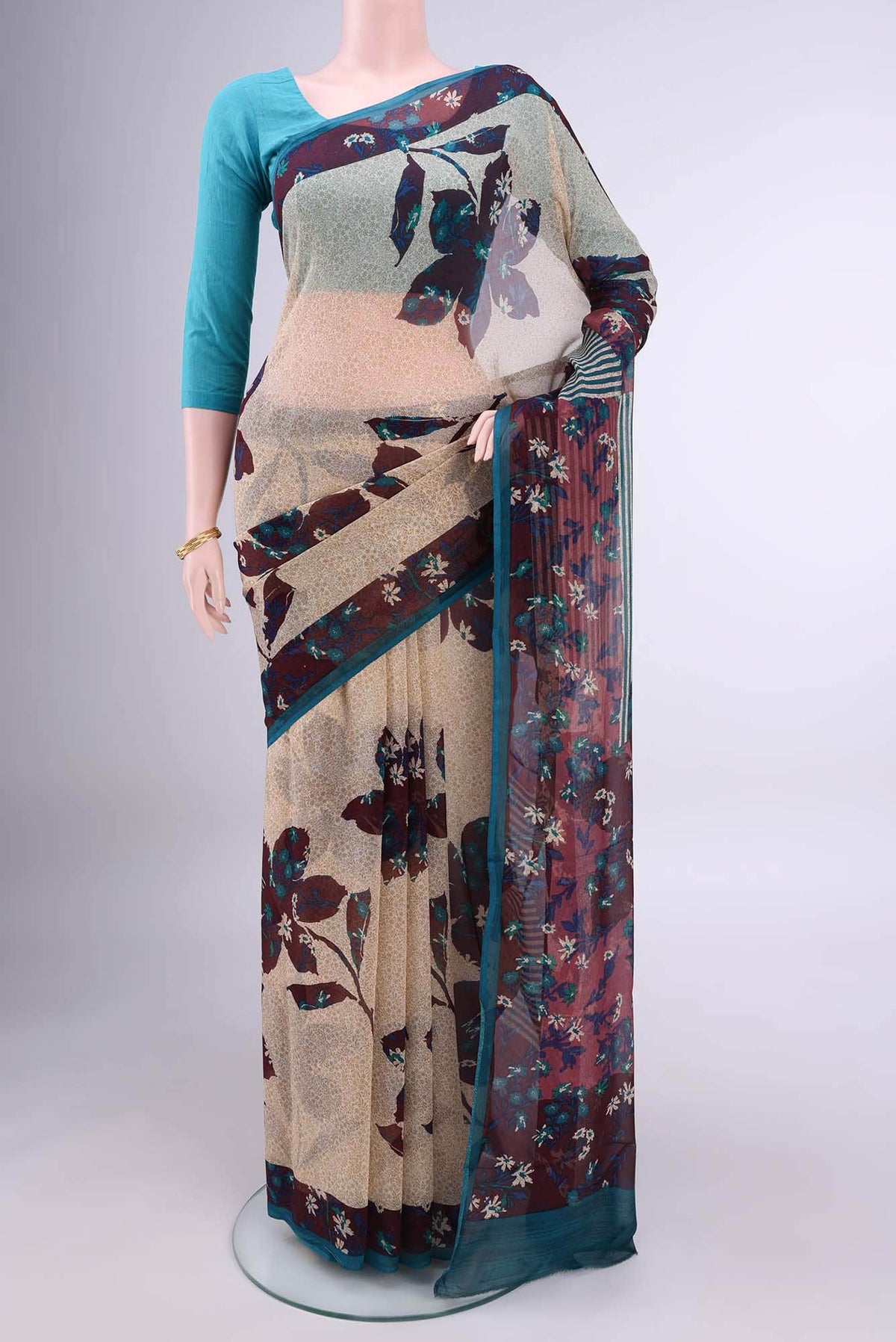 Beige Mysore Chiffon Saree