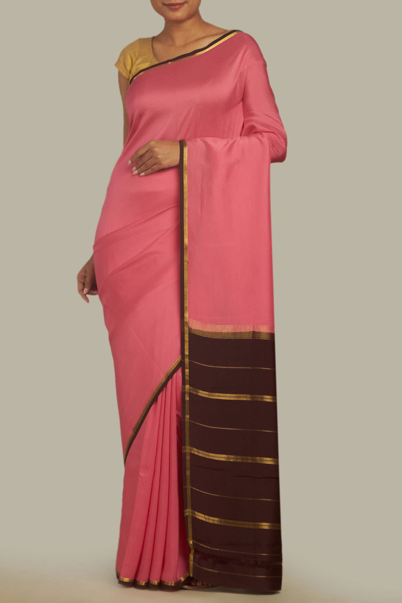 Pure Silk Pure Zari Coral Mysore Crepe Saree