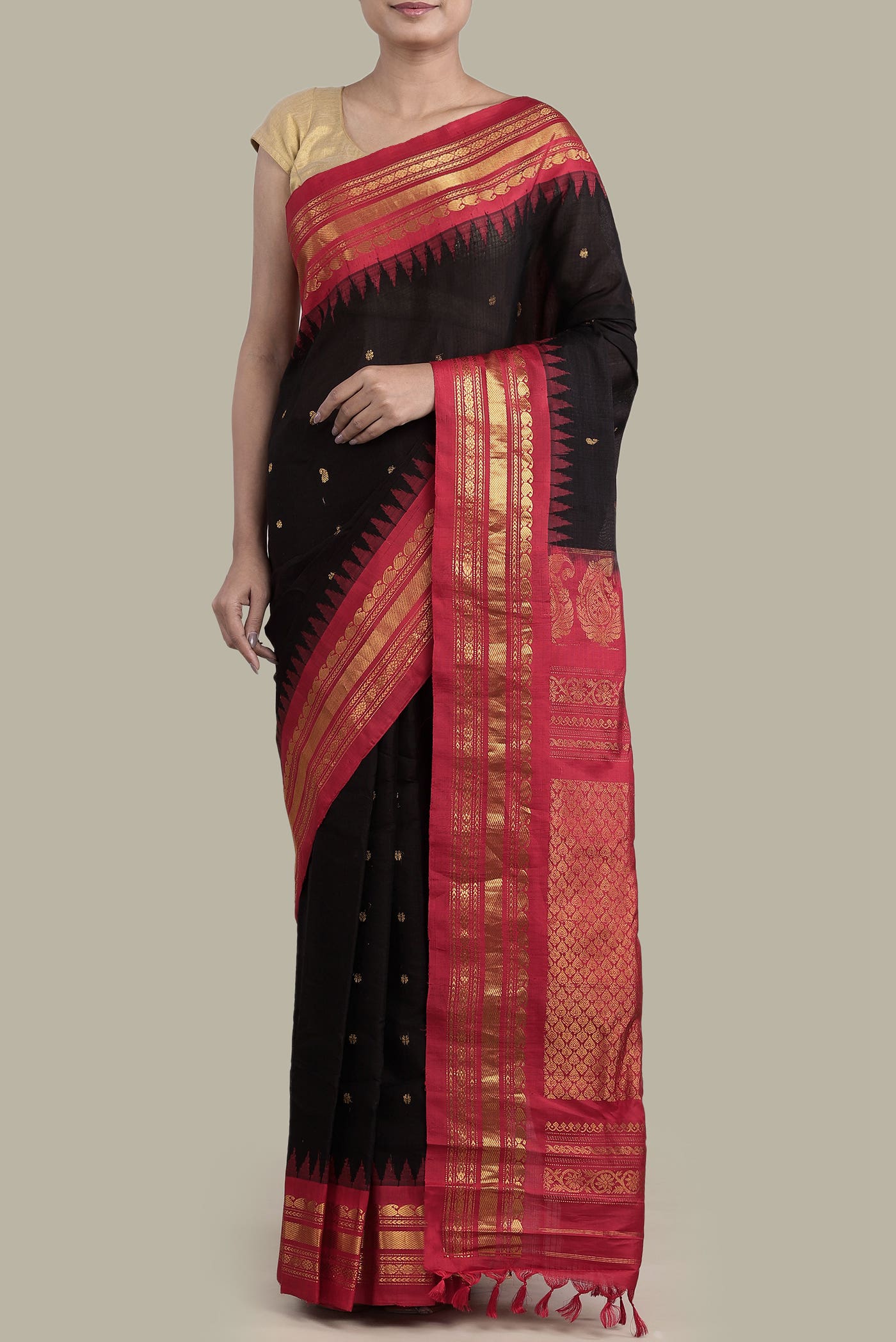 Black Gadwal Silk Cotton Saree