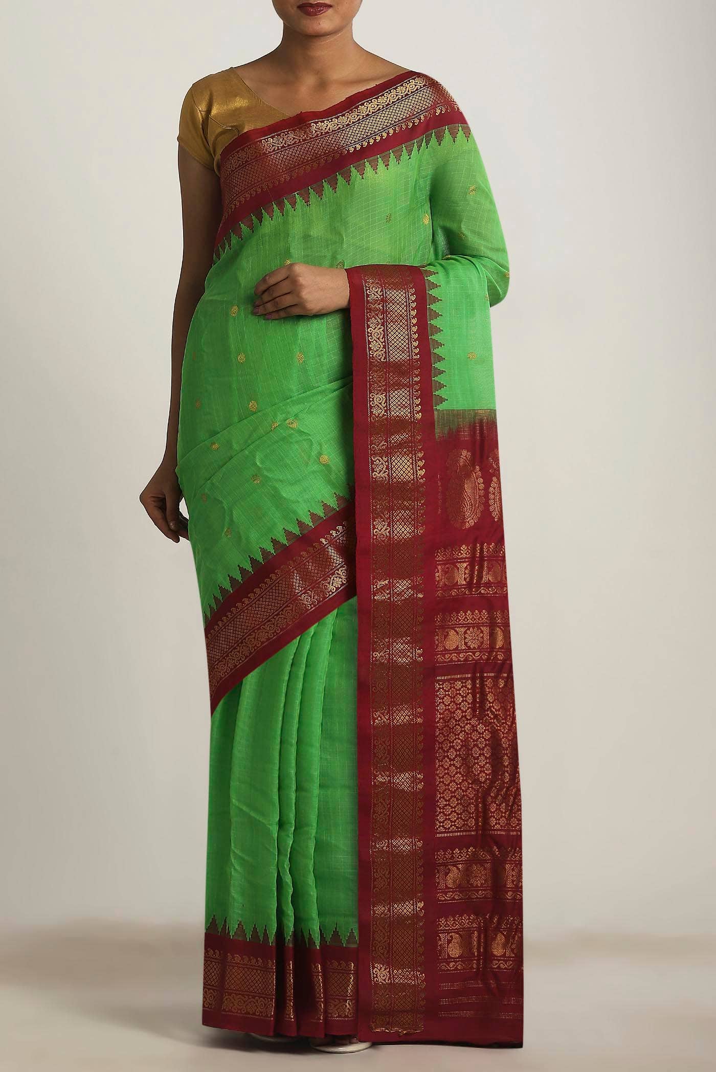 Green Gadwal Silk Cotton Saree