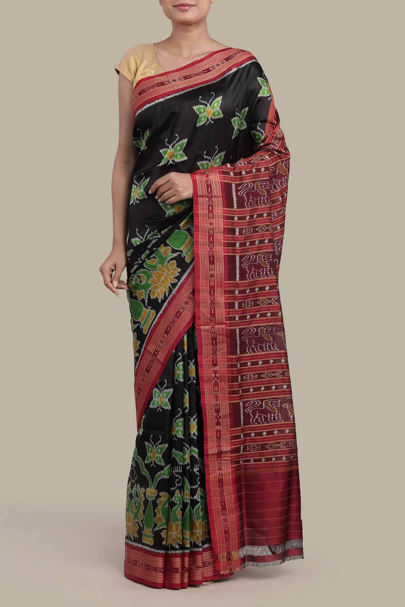 Bottle Green Orissa Silk Saree
