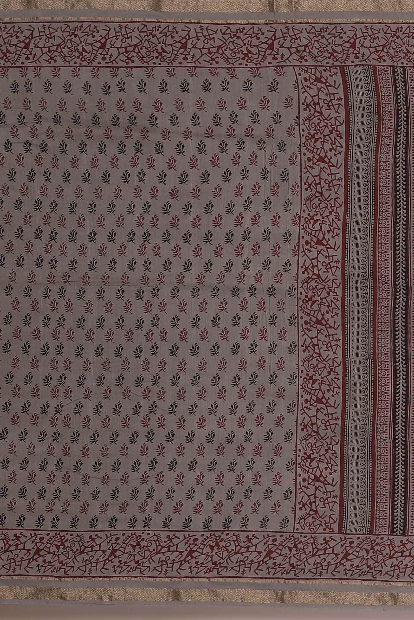 Grey Tussar Silk Saree
