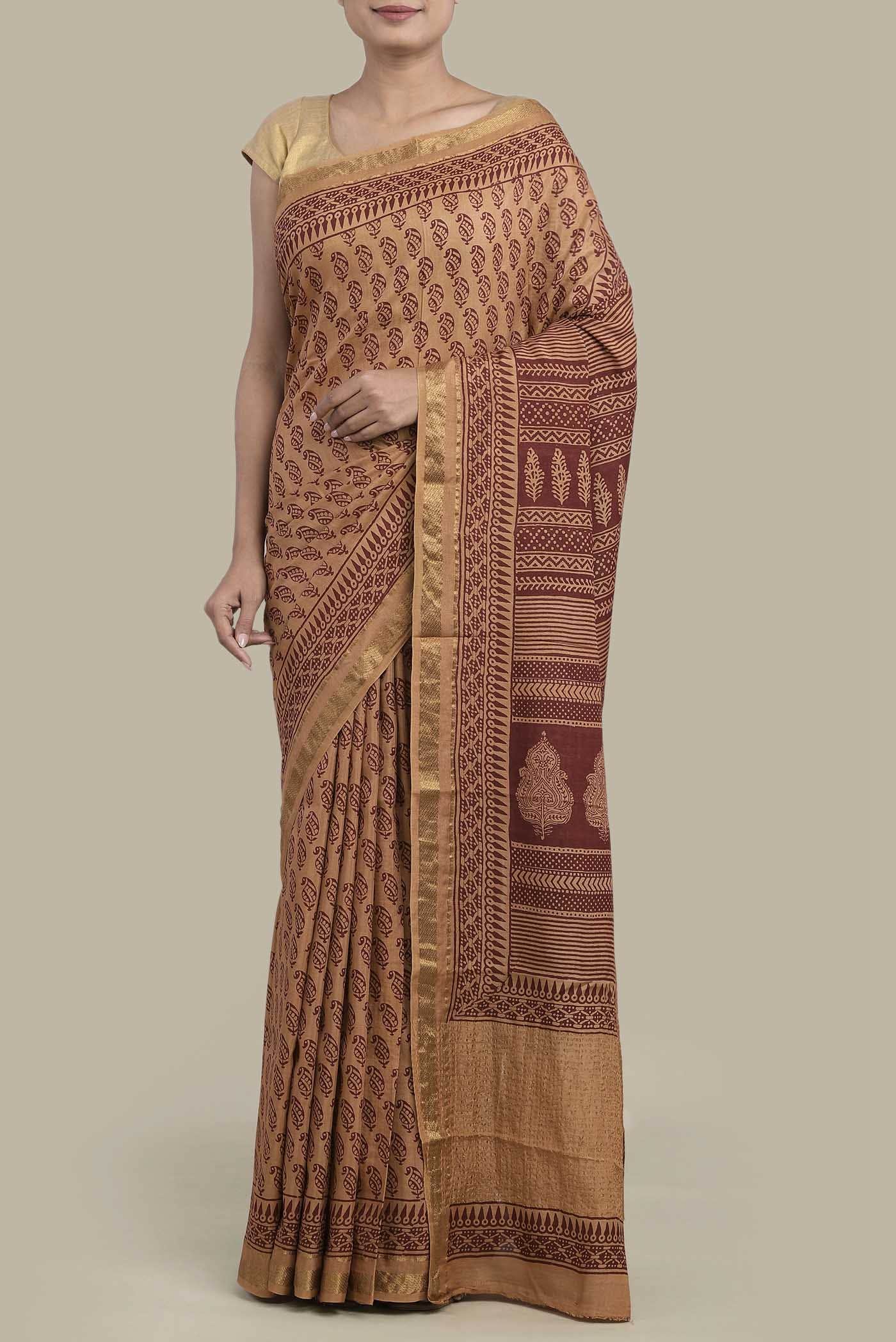 Sandal Tussar Silk Saree